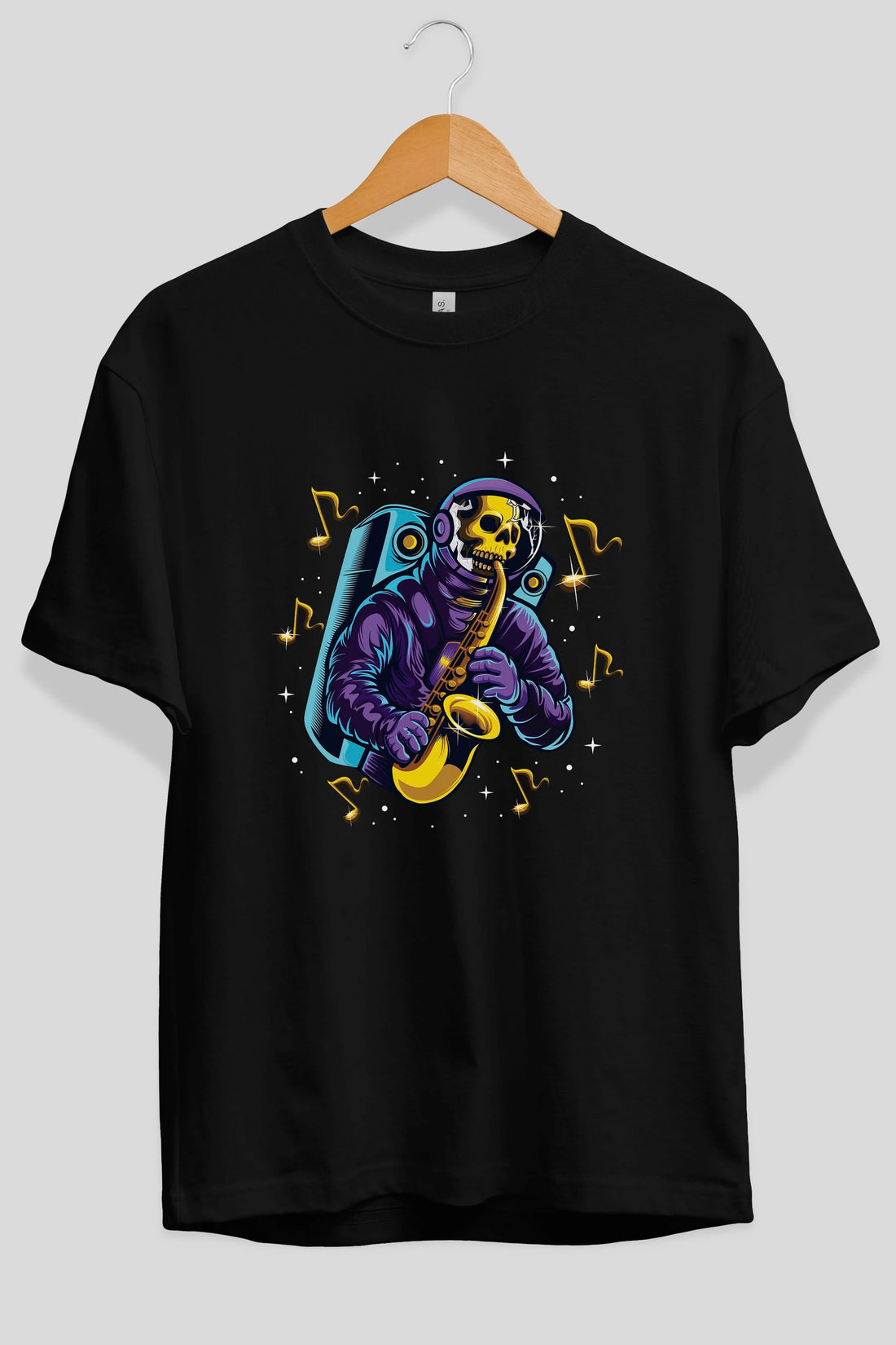 Astroskull Saxophonist Ön Baskılı Oversize t-shirt Erkek Kadın Unisex