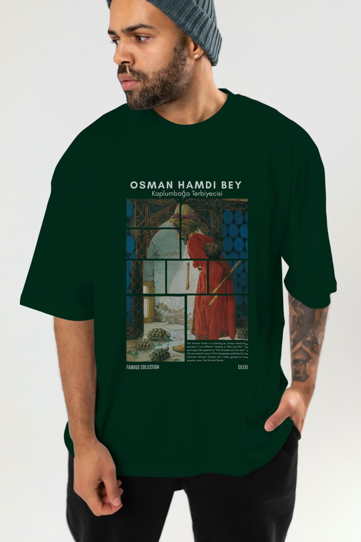 Osman Hamdi Bey ön Baskılı Oversize t-shirt Erkek Kadın Bisiklet Yaka Pamuk tişort
