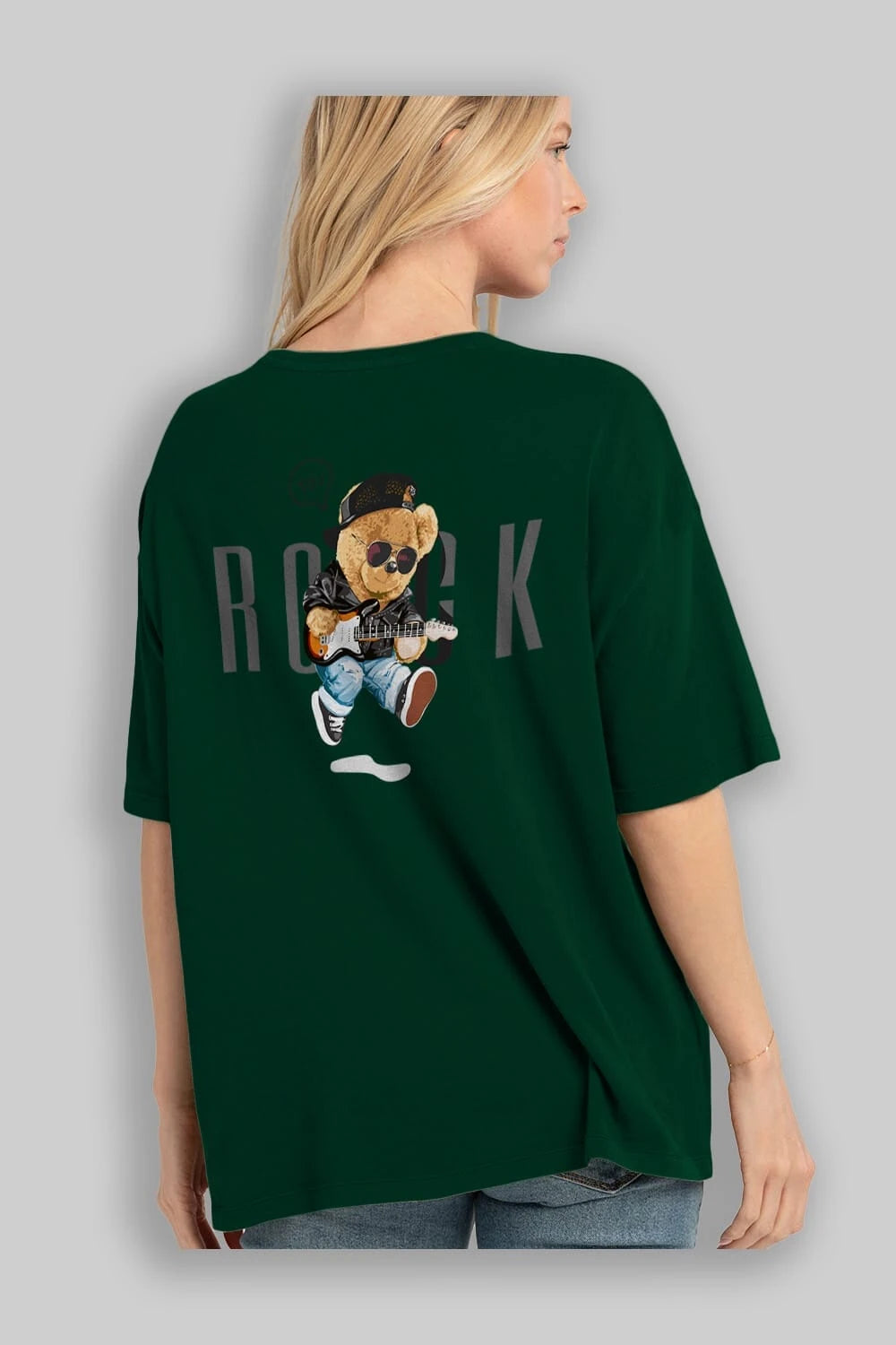 Teddy Bear Rock Arka Baskılı Oversize t-shirt Erkek Kadın Unisex %100 Pamuk