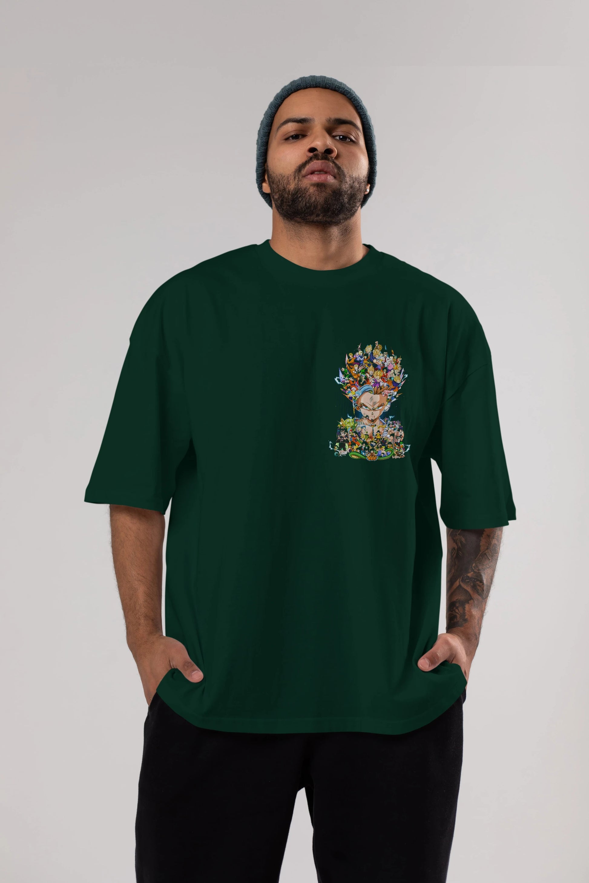 DRAGON BALL ART (2) Ön Sol Baskılı Oversize t-shirt Erkek Kadın Unisex %100 Pamuk Bisiklet Yaka tişort