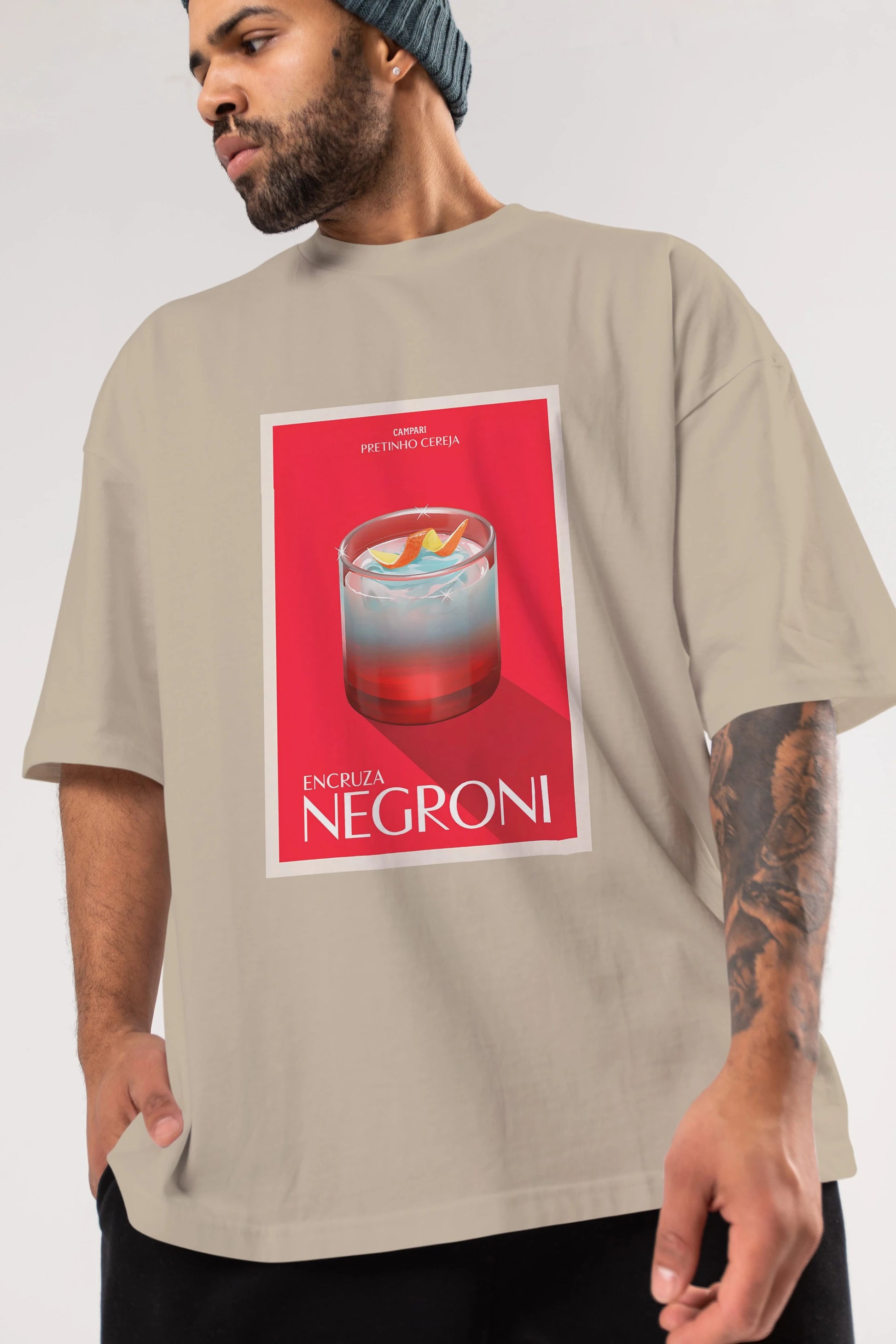Encruza Negroni Ön Baskılı Oversize t-shirt Erkek Kadın Unisex %100 Pamuk Bisiklet Yaka tişort