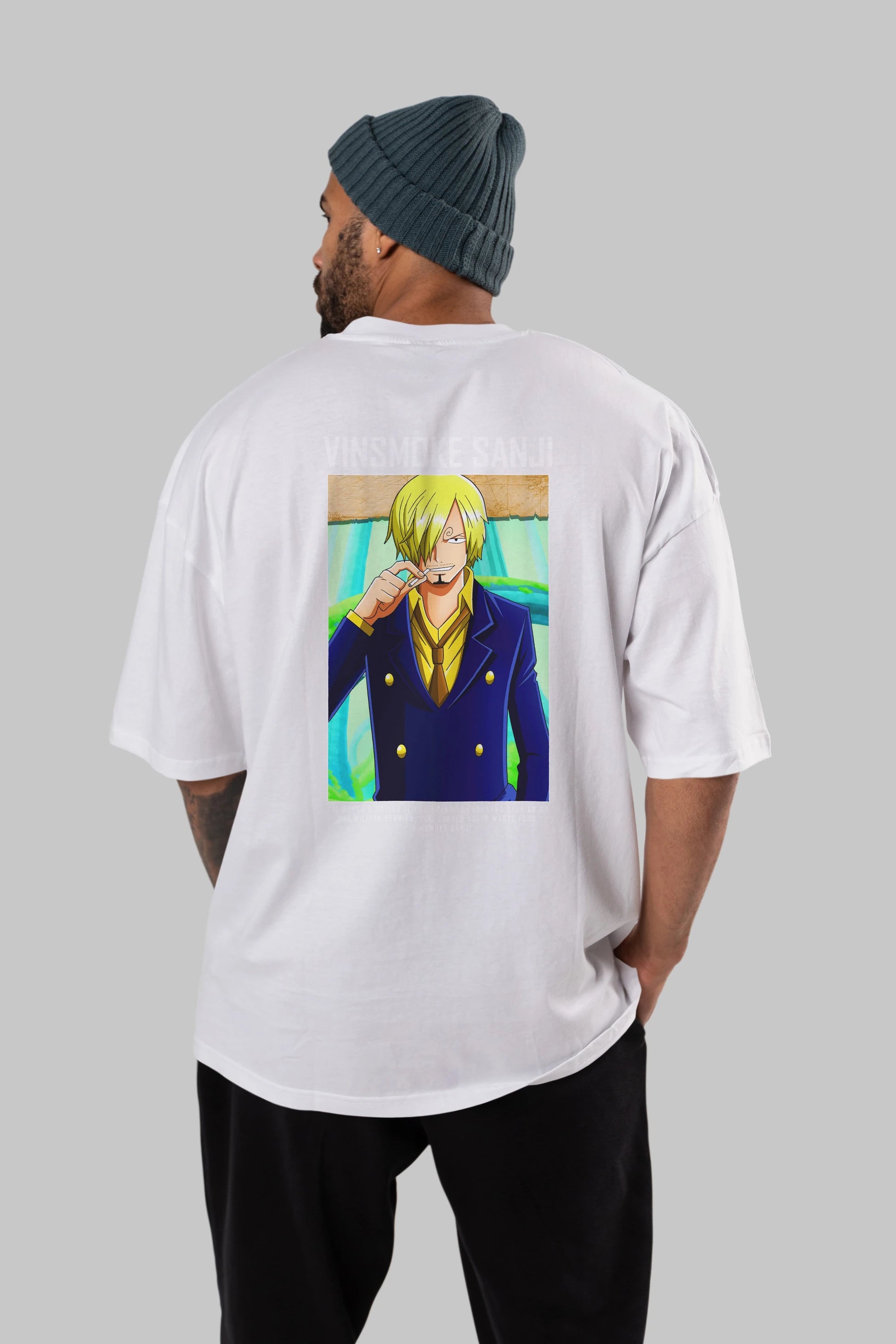Sanji 2 Anime Arka Baskılı Oversize t-shirt Erkek Kadın Unisex %100 pamuk tişort