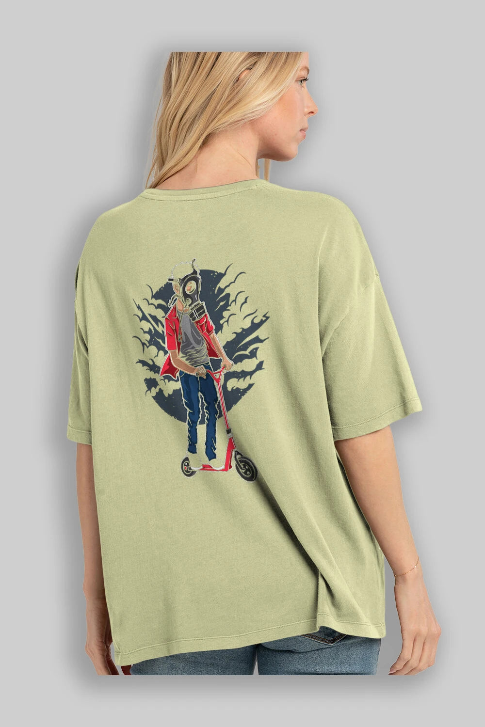 Gasmask Rider Arka Baskılı Oversize t-shirt Erkek Kadın Unisex %100 Pamuk
