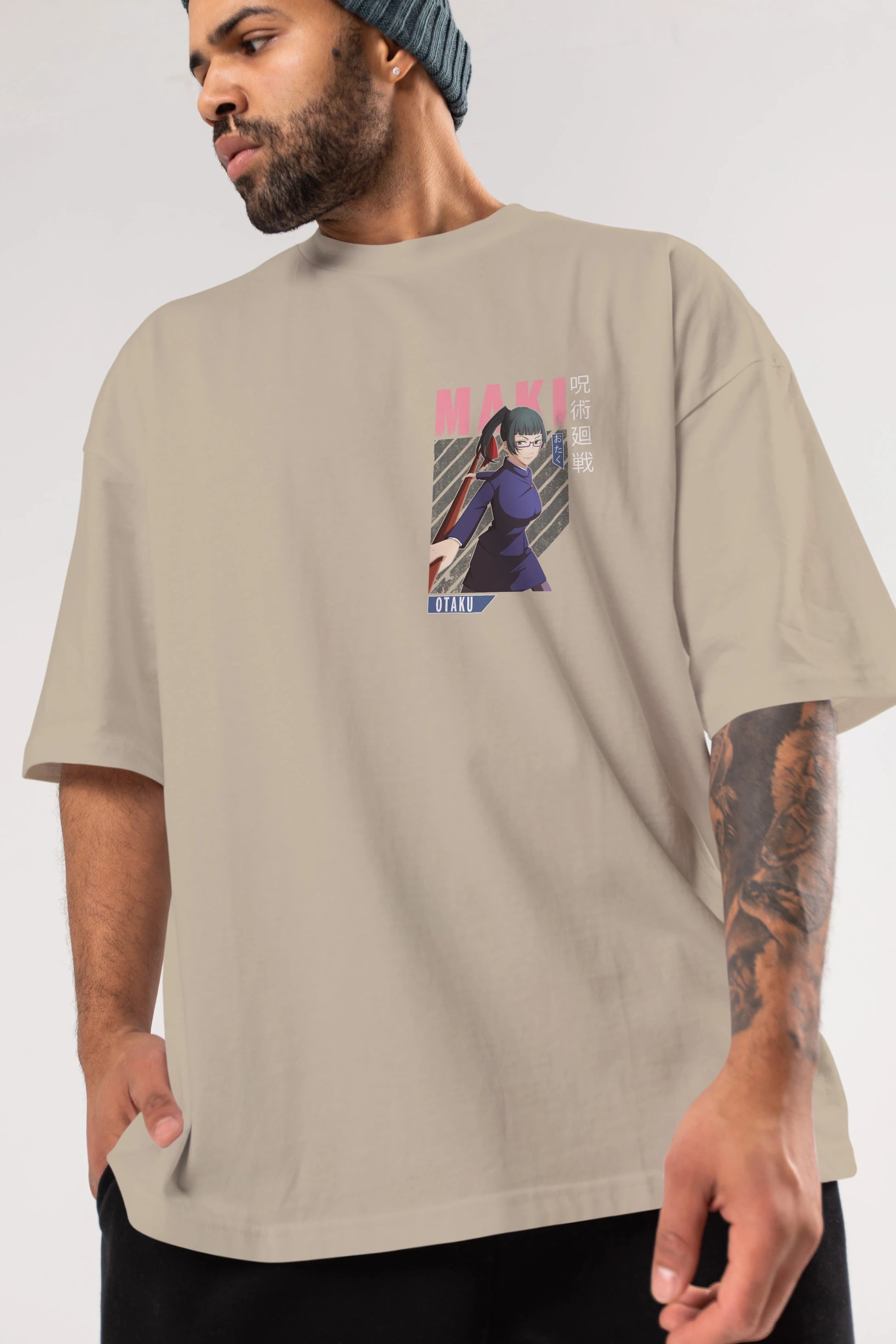 Maki Zenin CHAINSAWMAN Ön Sol Baskılı Oversize t-shirt Erkek Kadın Unisex %100 Pamuk Bisiklet Yaka tişort