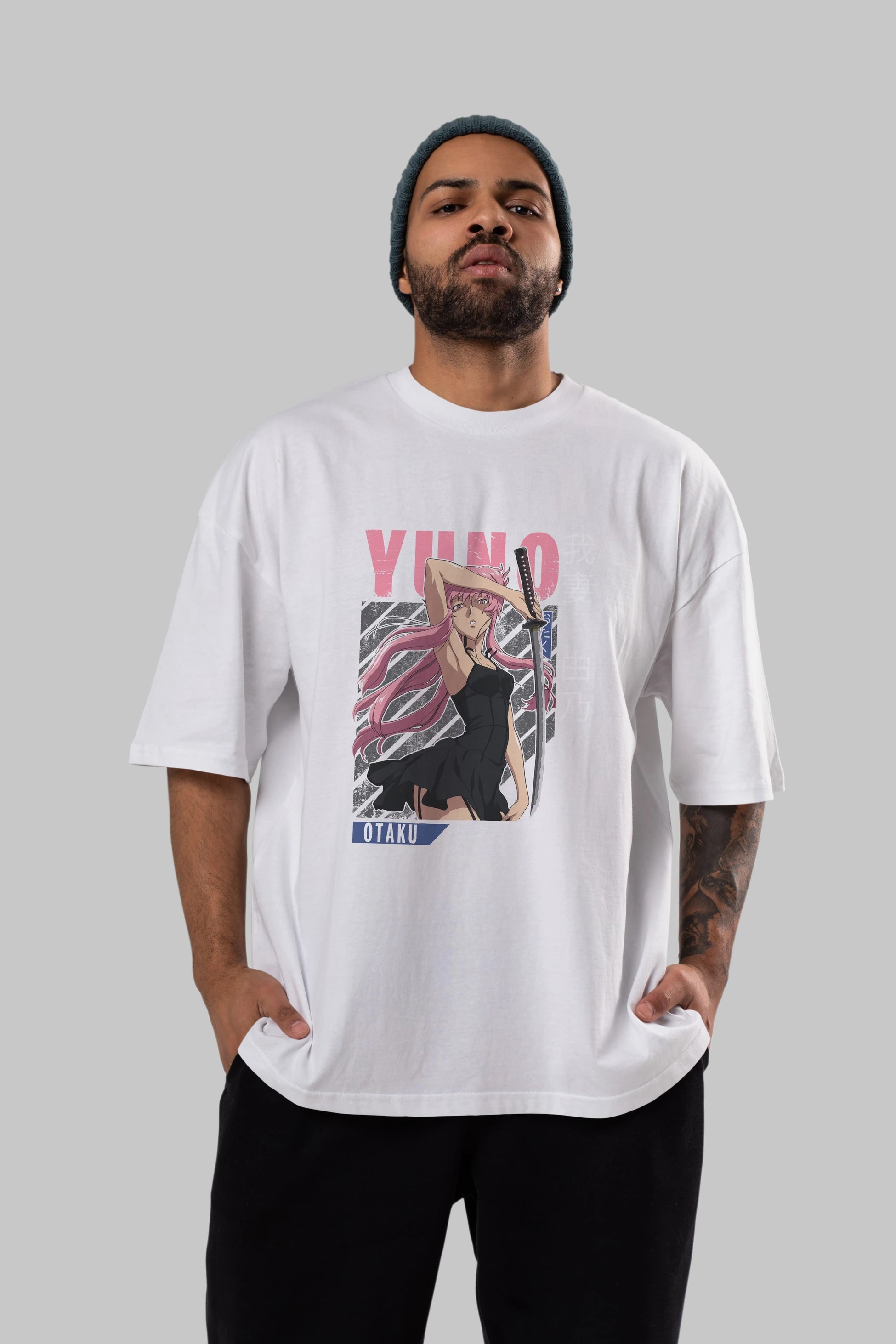 Yuno Gasai 5 Anime Ön Baskılı Oversize t-shirt %100 pamuk Erkek Kadın Unisex