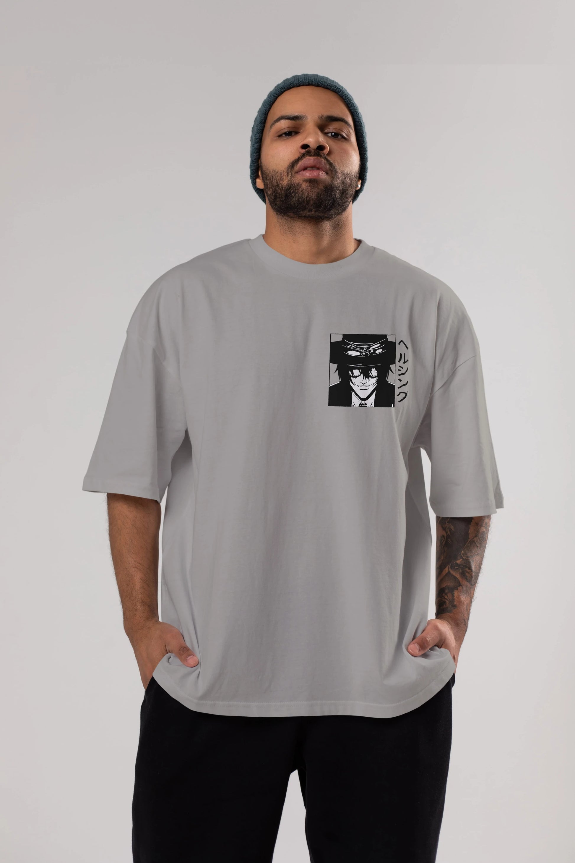 Alucard 1 Ön Sol Baskılı Oversize t-shirt Erkek Kadın Unisex %100 Pamuk Bisiklet Yaka tişort