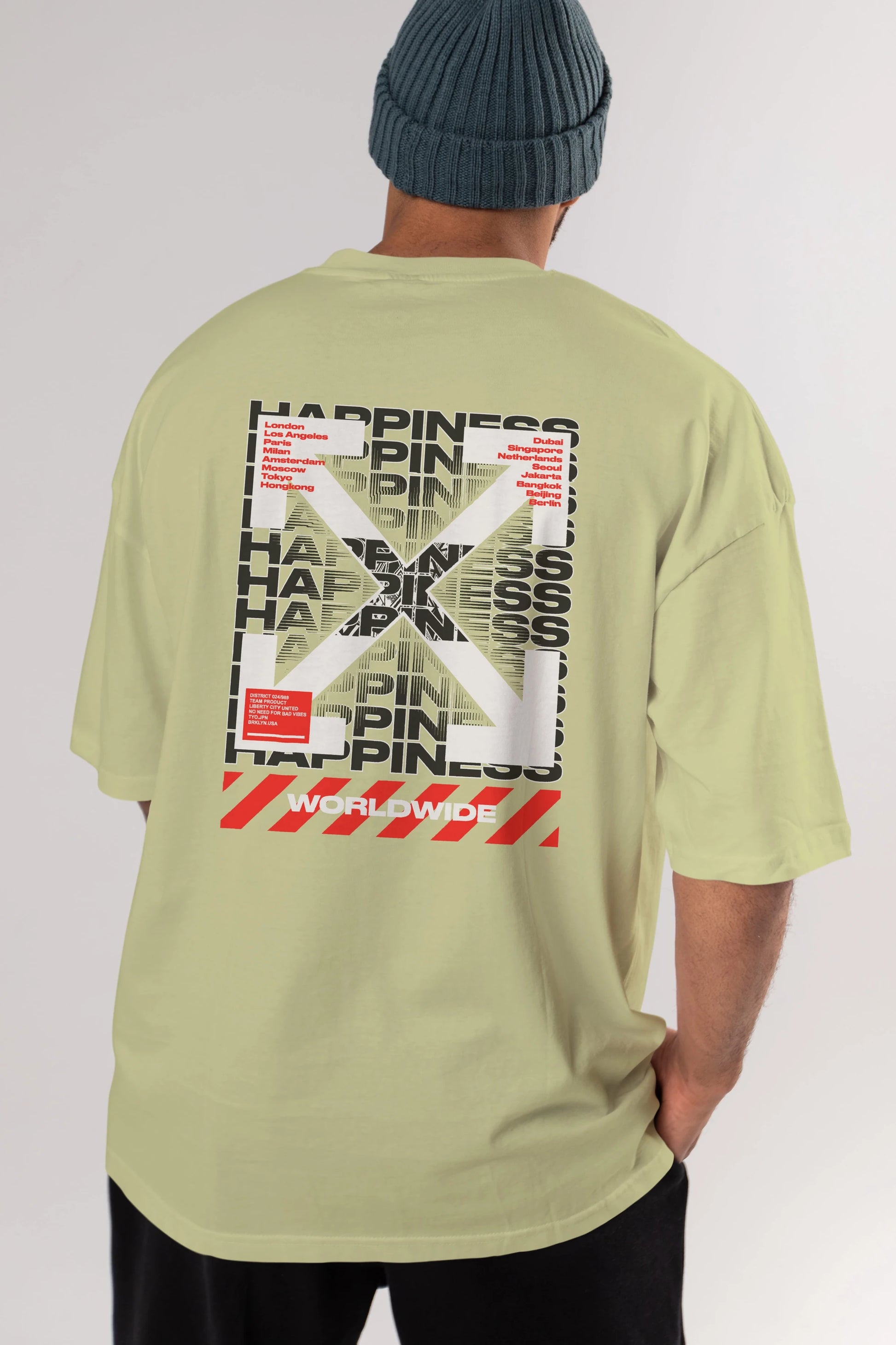 Happiness Worldwide Arka Baskılı Oversize t-shirt Erkek Kadın Unisex