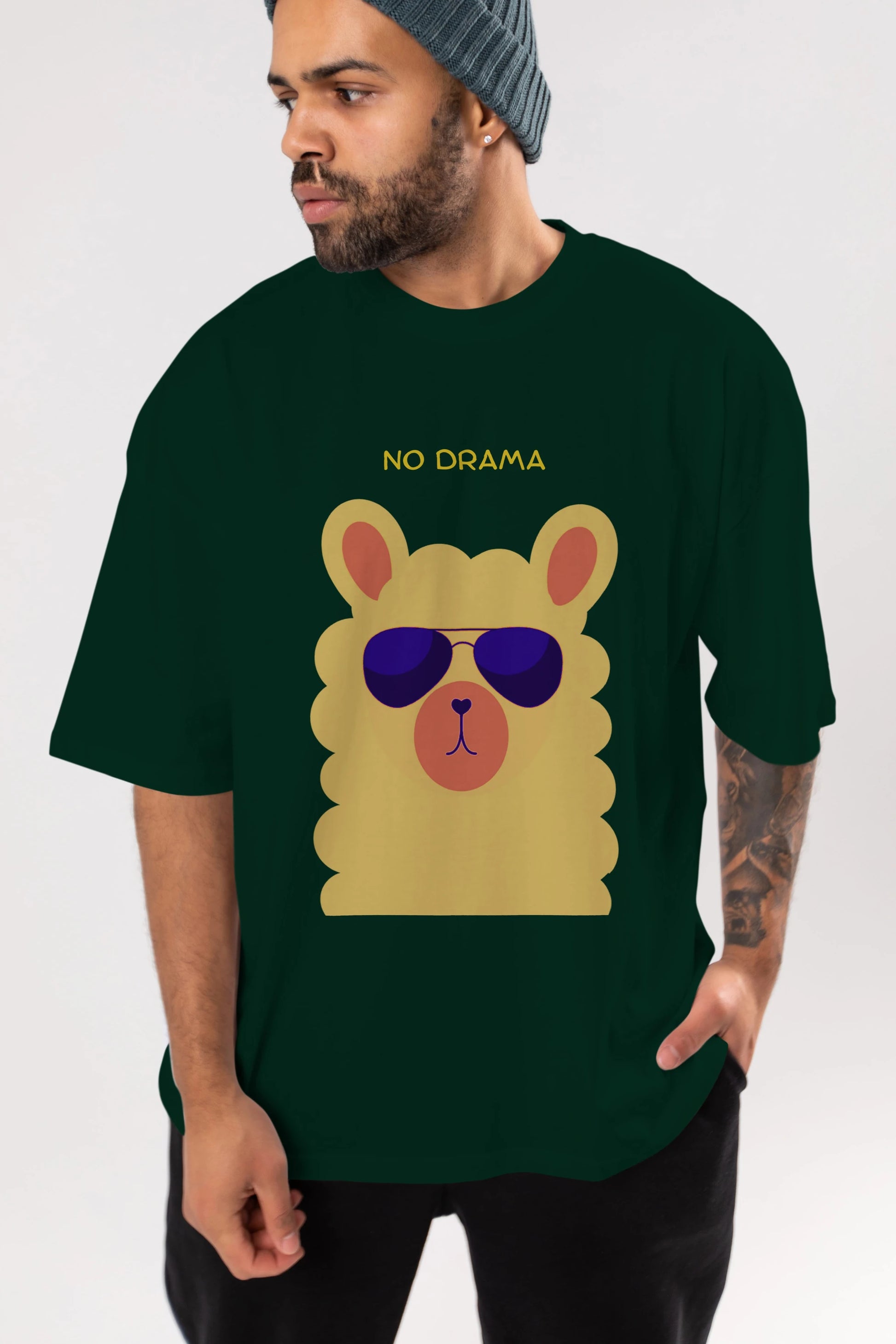 No Drama Yazılı Lama Ön Baskılı Oversize t-shirt Erkek Kadın Unisex