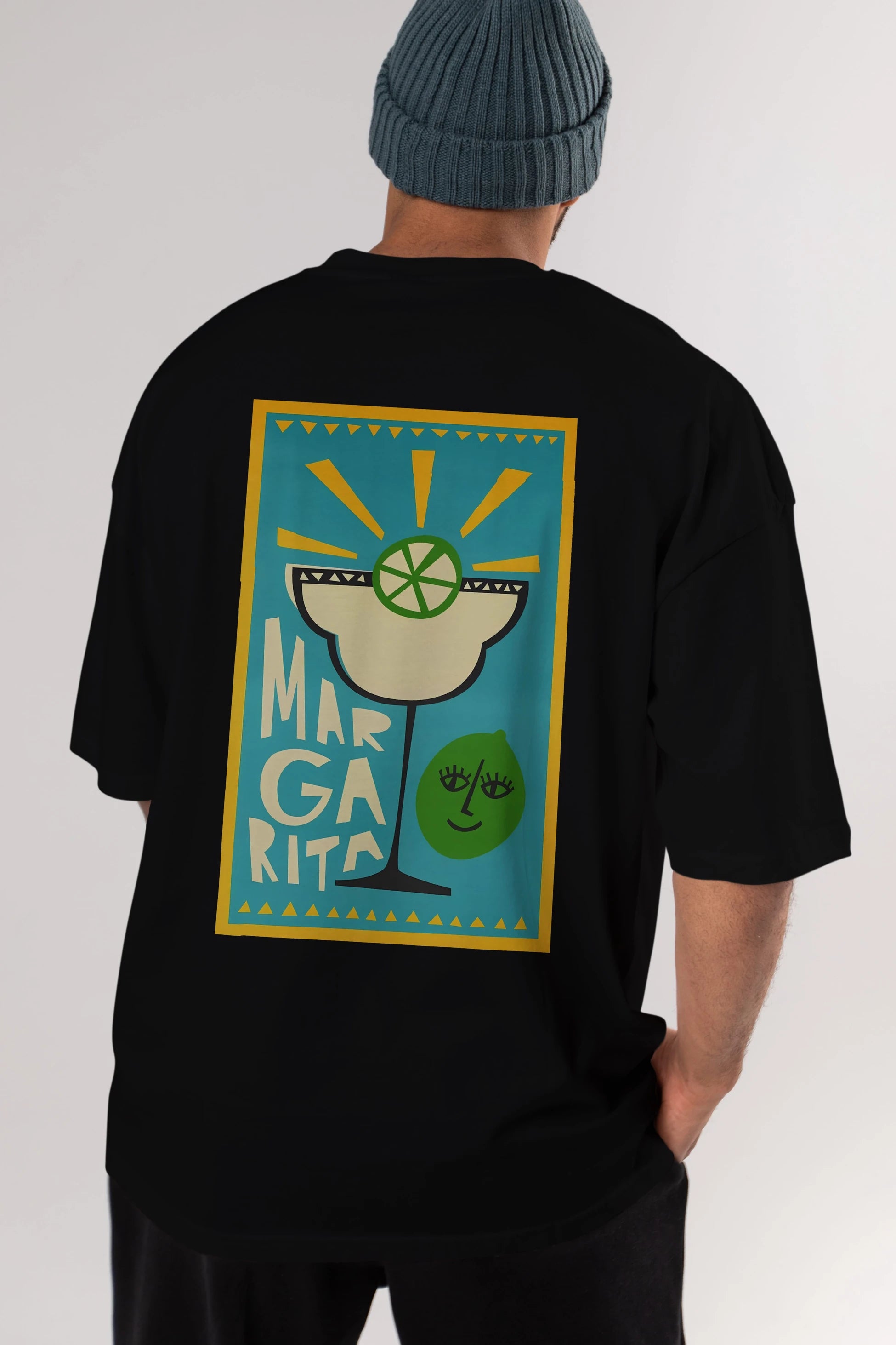 Margarita 4 Arka Baskılı Oversize t-shirt Erkek Kadın Unisex %100 Pamuk Bisiklet Yaka tişort