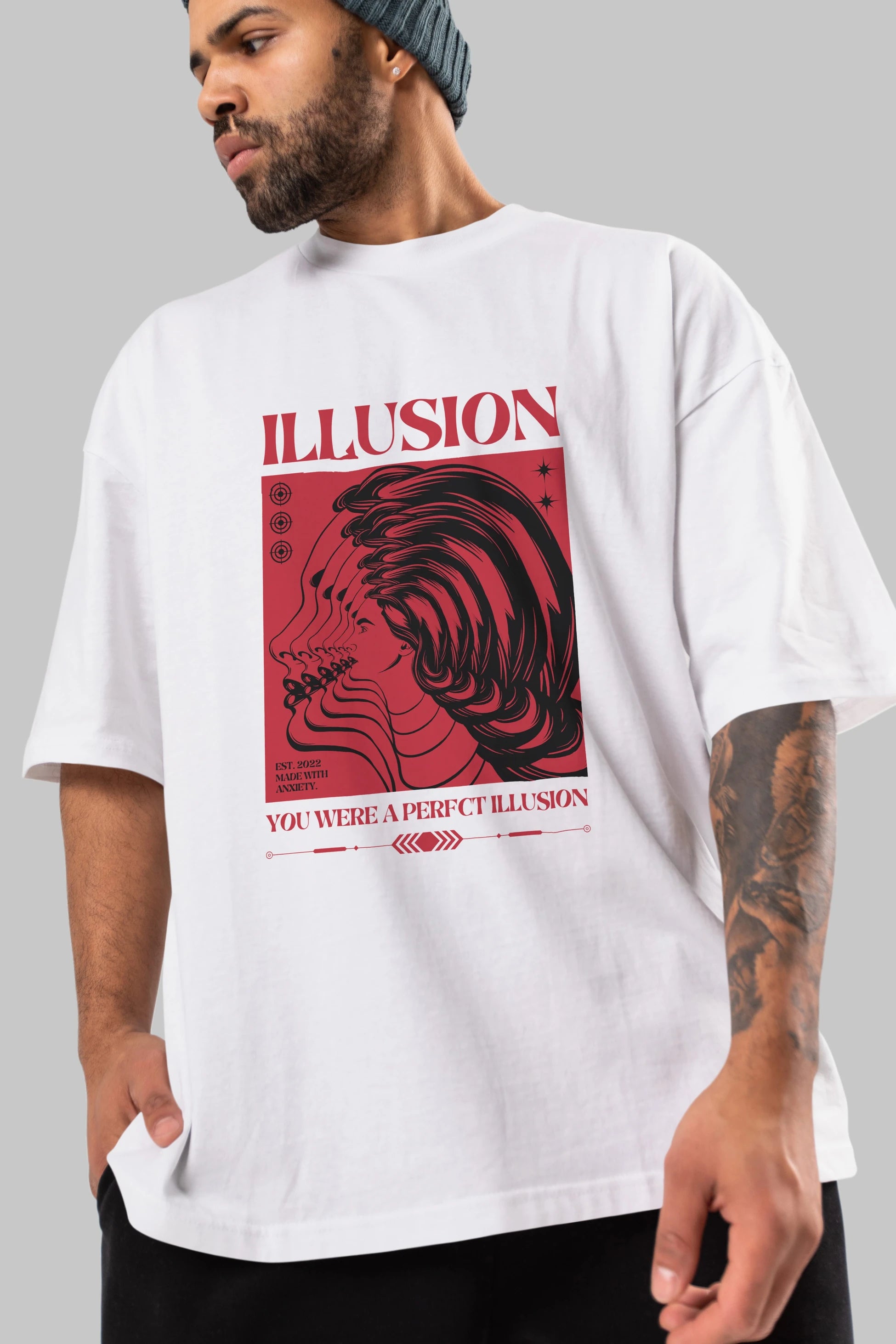 Illusion Streetwear Ön Baskılı Oversize t-shirt Erkek Kadın Unisex