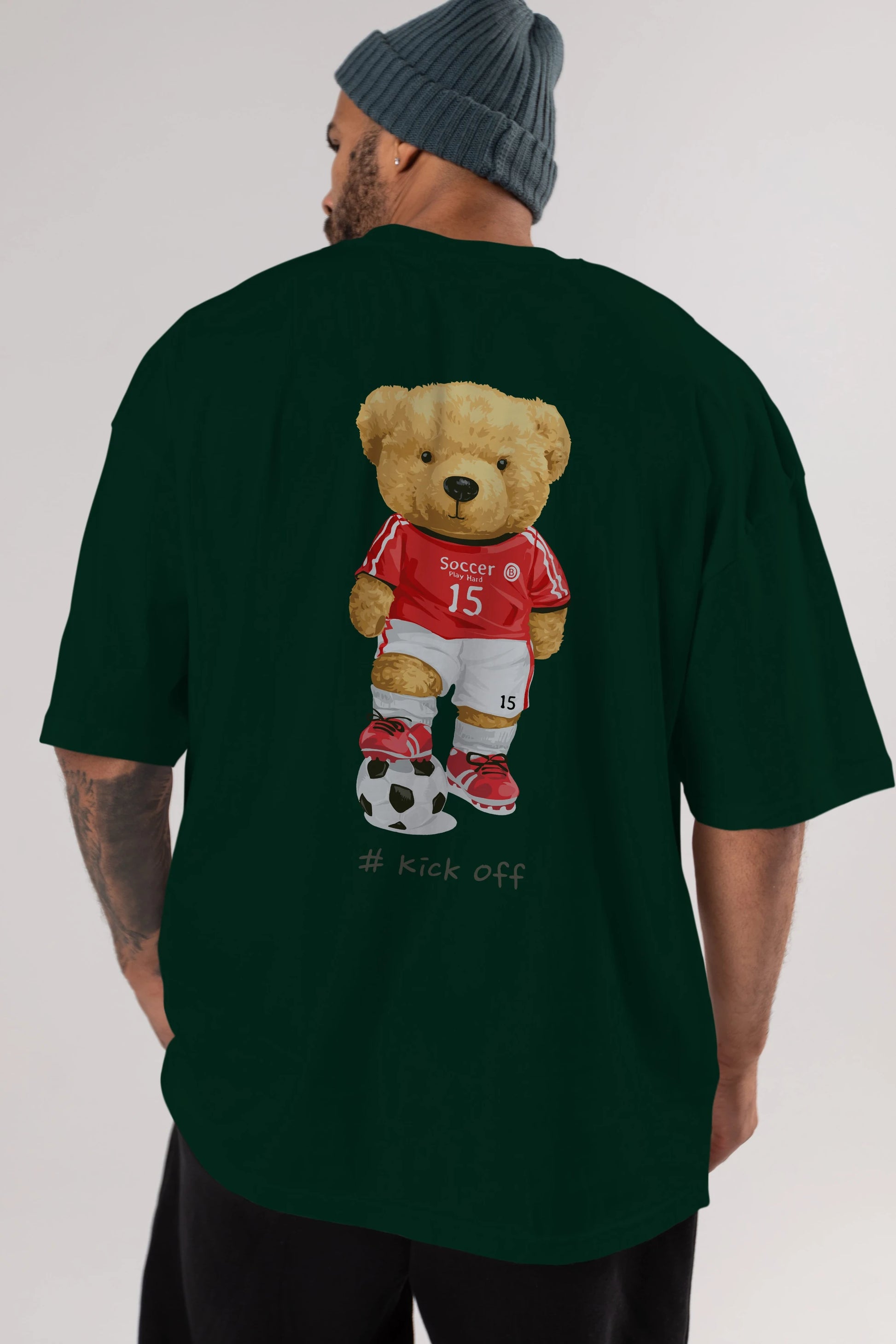 Teddy Bear Kick Off Arka Baskılı Oversize t-shirt Erkek Kadın Unisex %100 Pamuk