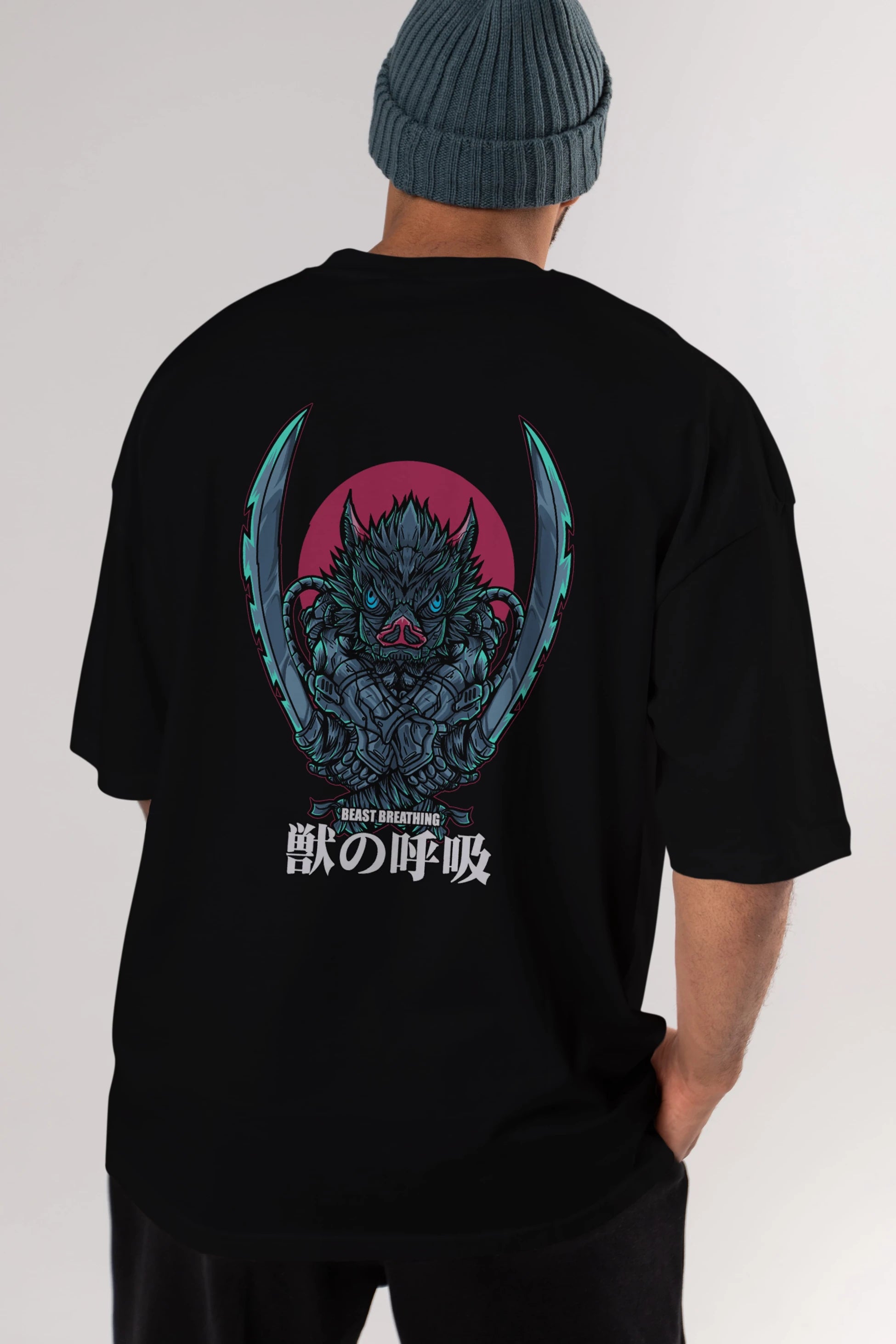 Inosuke DEMON SLAYER Anime Arka Baskılı Oversize t-shirt Erkek Kadın Unisex