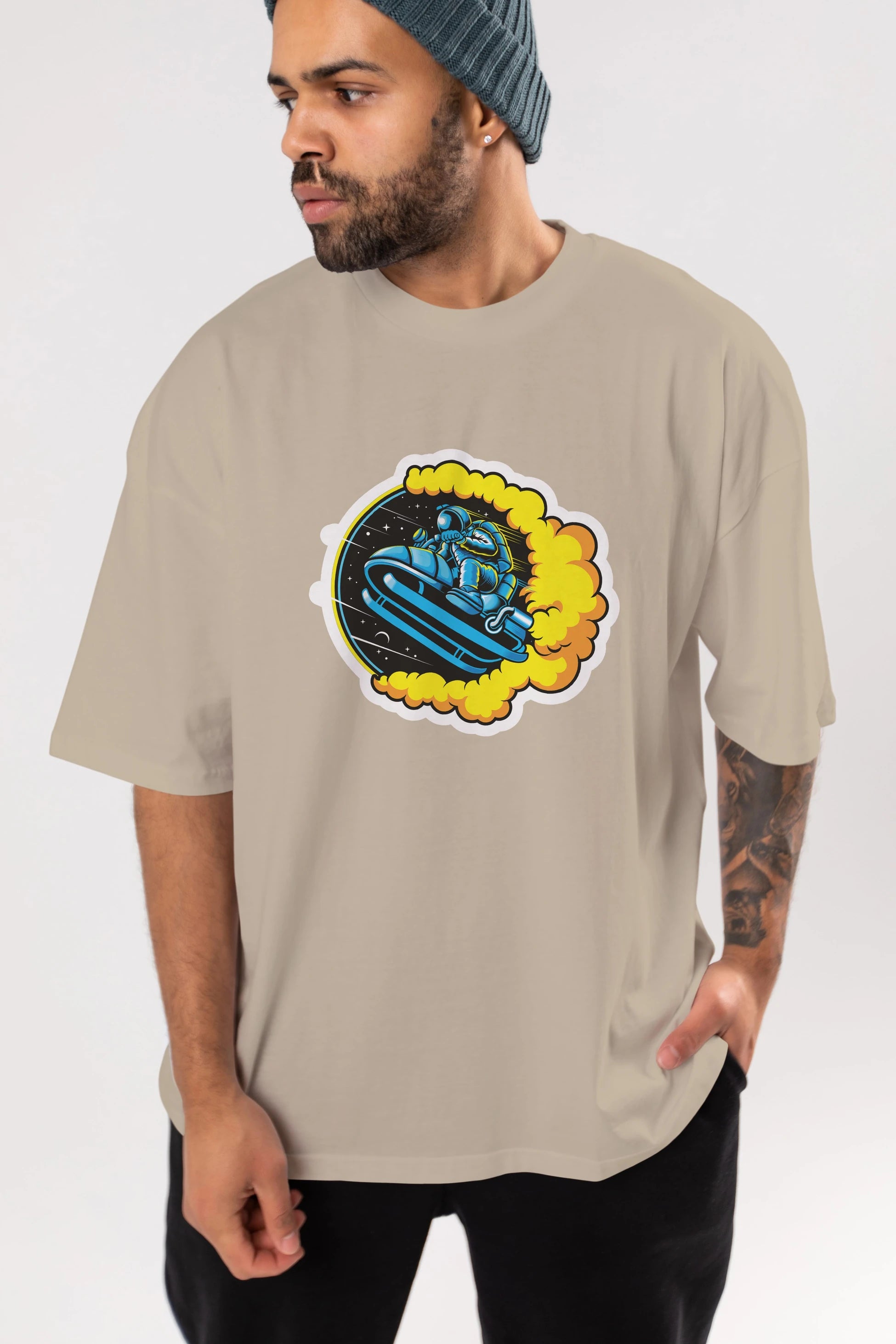 Astrojump with Snowmobile Sticker Ön Baskılı Oversize t-shirt Erkek Kadın Unisex