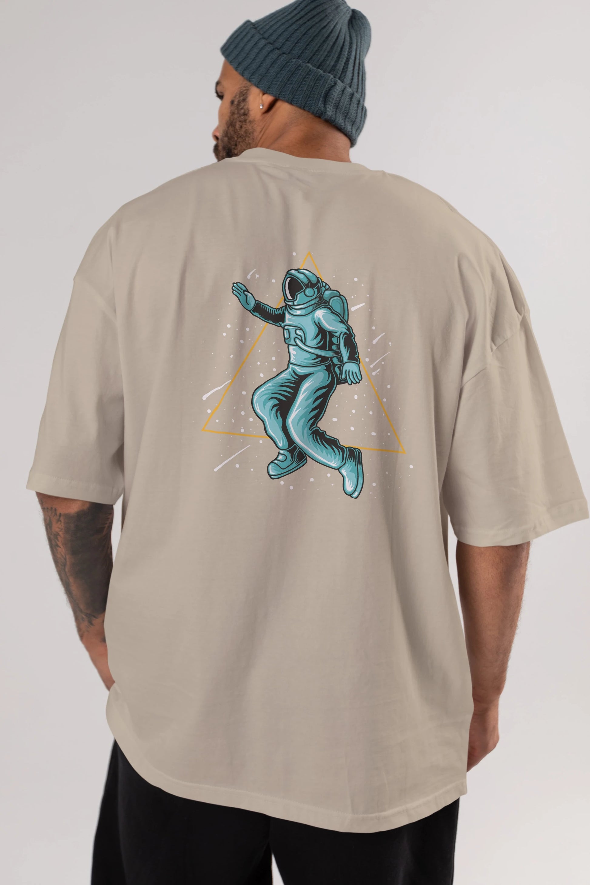 Astronaut Starry Triangle Arka Baskılı Oversize t-shirt Erkek Kadın Unisex