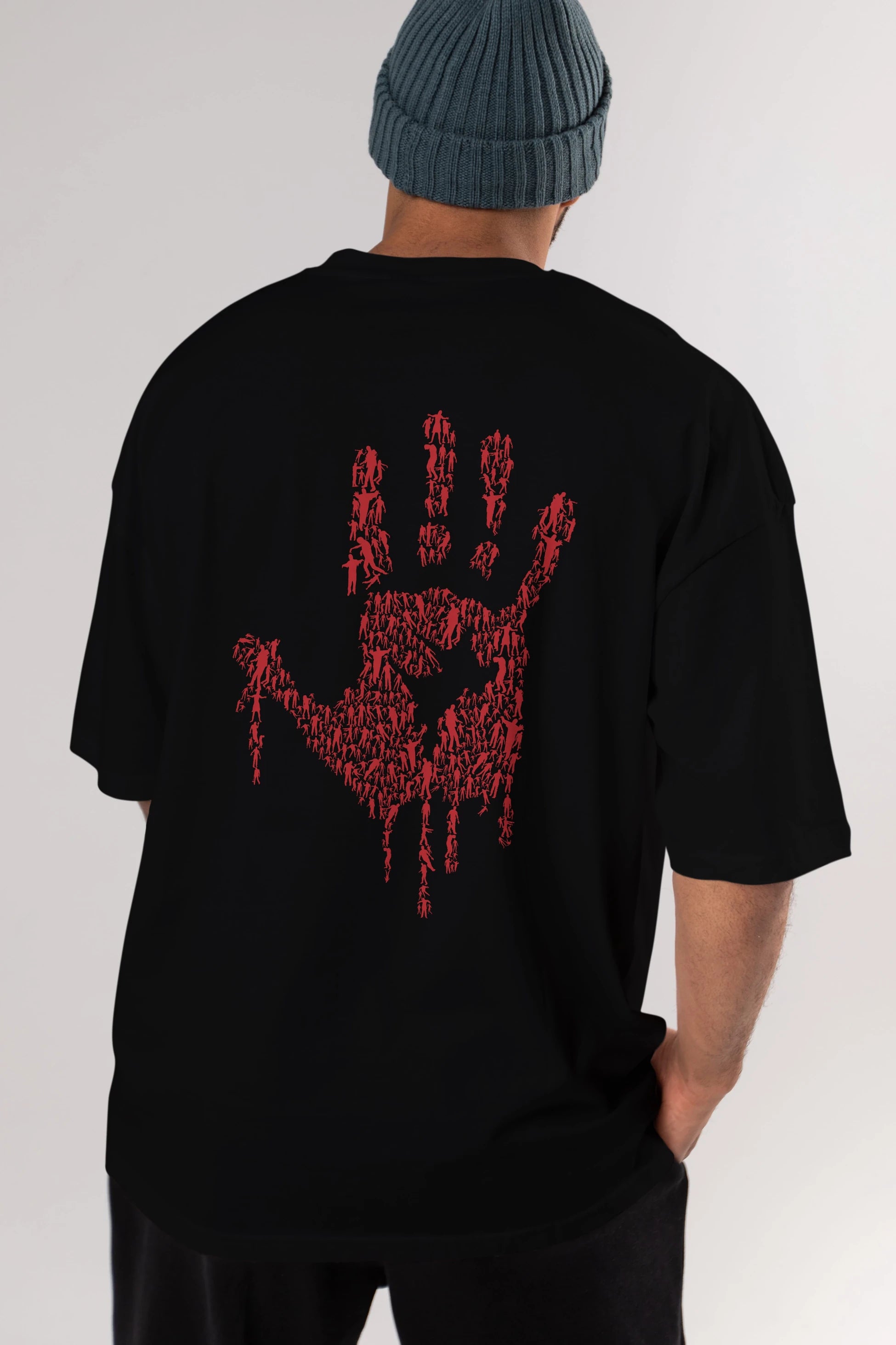Hand Of Zombies Arka Baskılı Oversize t-shirt %100 pamuk Erkek Kadın Unisex