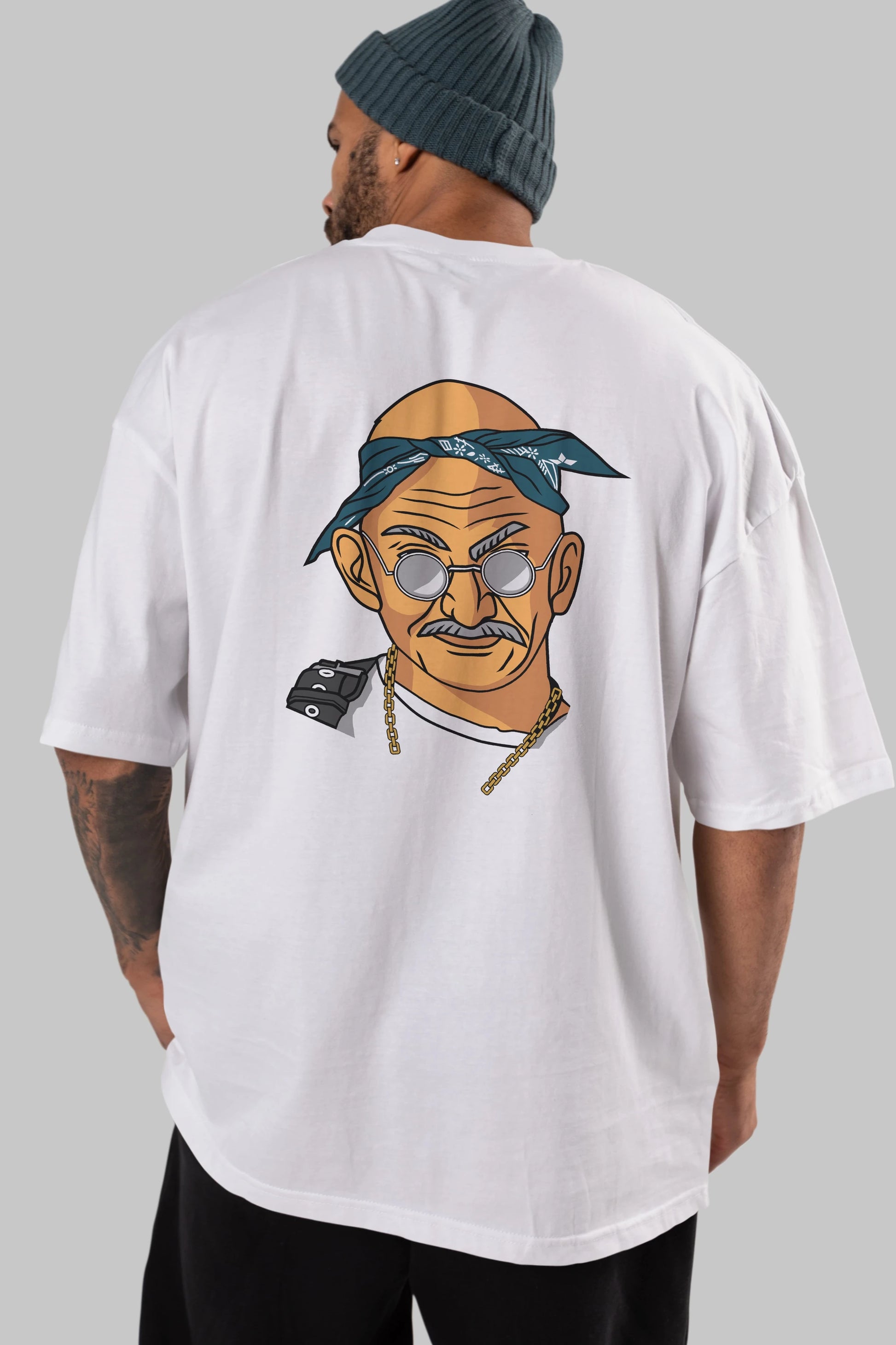 Tupac Gandhi Arka Baskılı Oversize t-shirt Erkek Kadın Unisex %100 Pamuk tişort