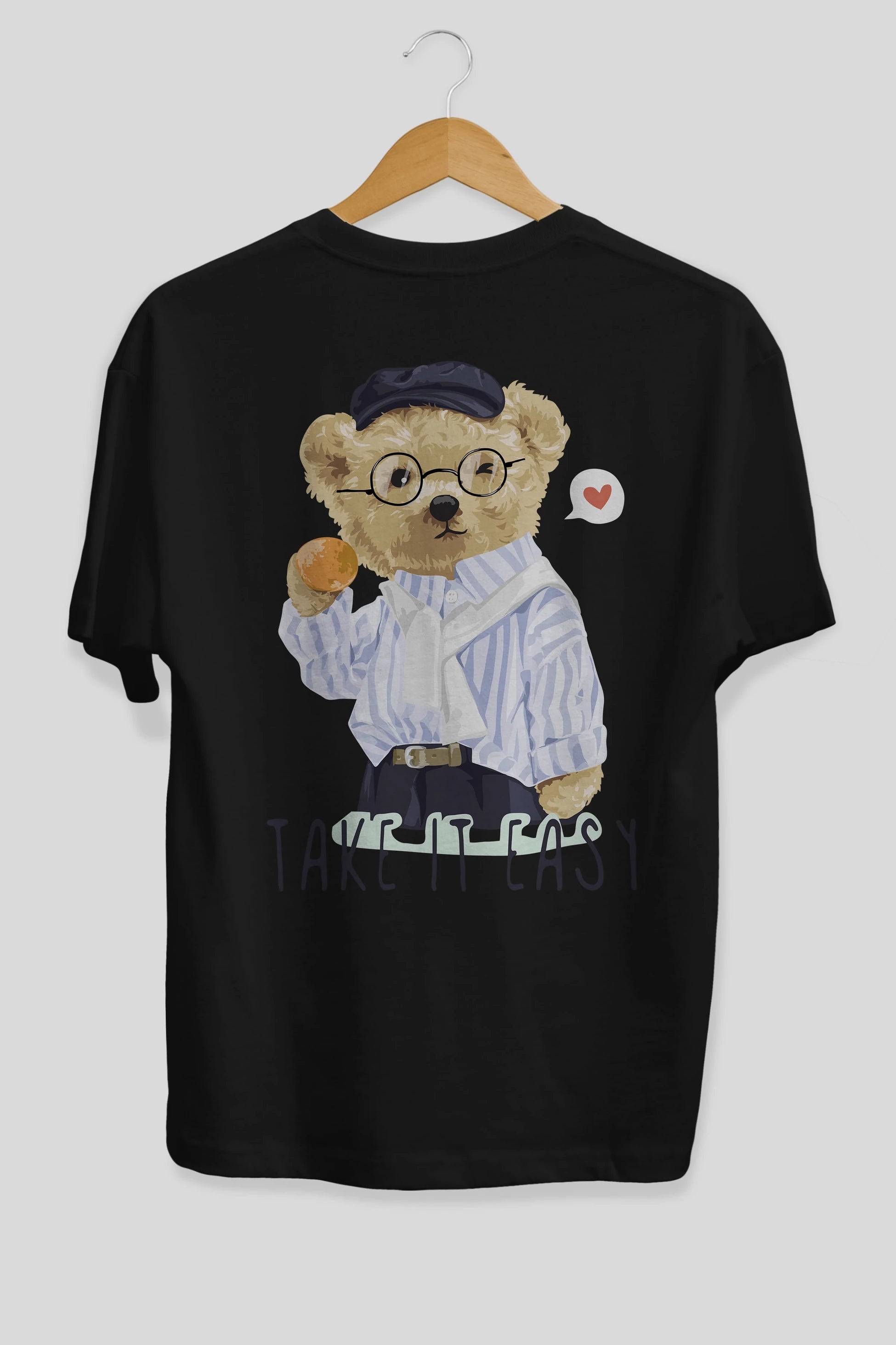 Teddy Bear Take it Easy Arka Baskılı Oversize t-shirt Erkek Kadın Unisex %100 Pamuk