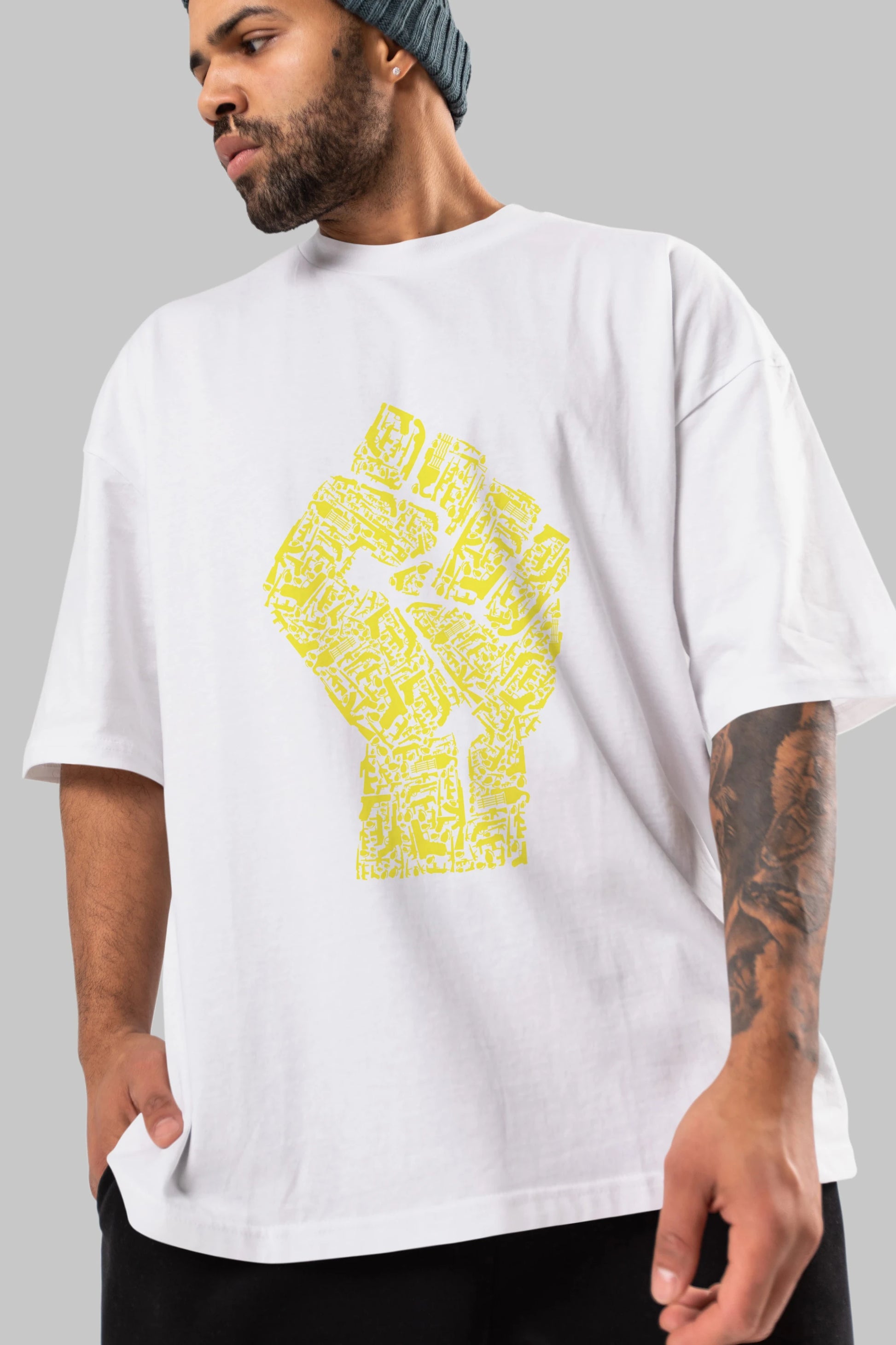 Hand Of Revolution Ön Baskılı Oversize t-shirt %100 pamuk Erkek Kadın Unisex