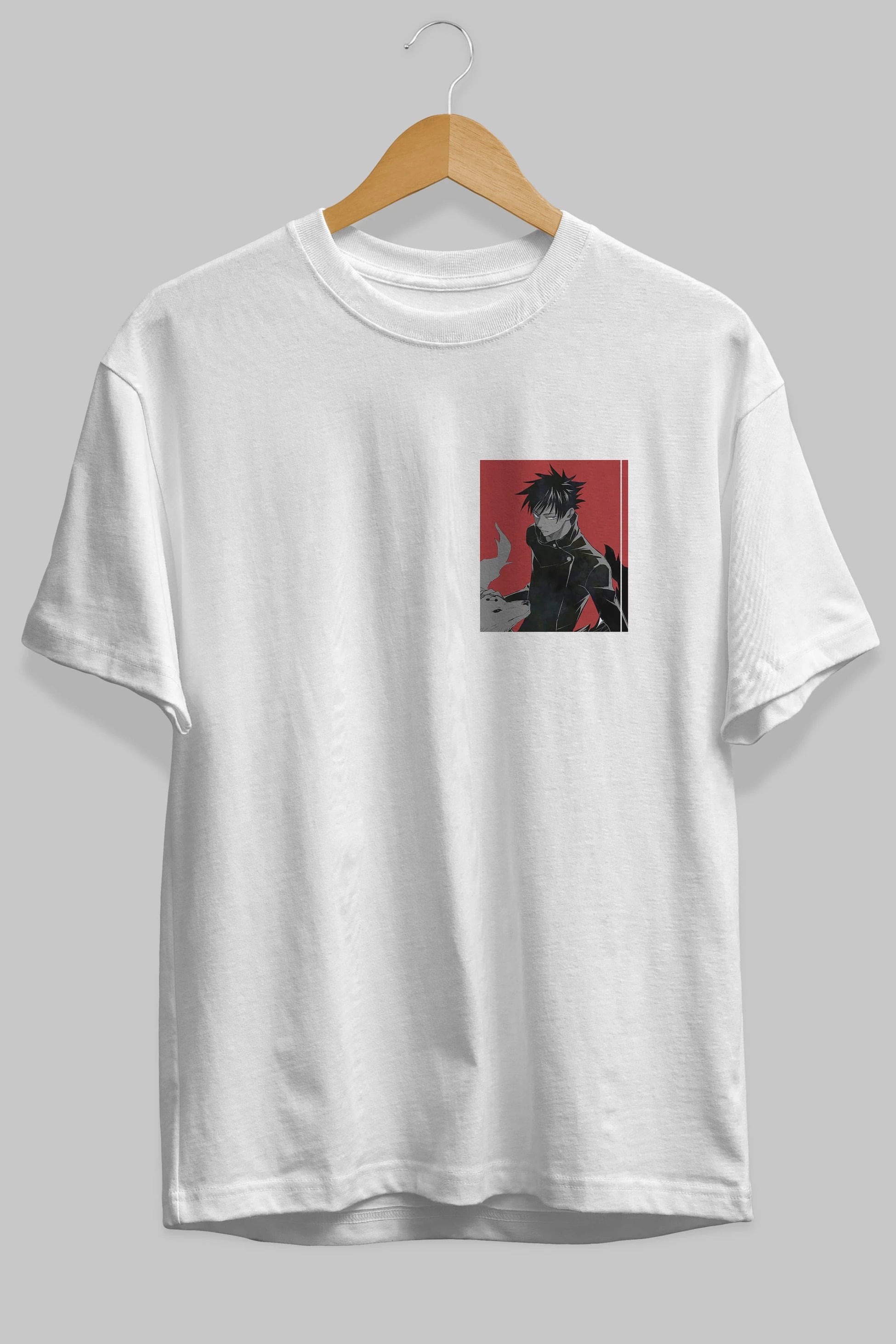 Megumi Fushiguro Ön Sol Baskılı Oversize t-shirt Erkek Kadın Unisex %100 Pamuk Bisiklet Yaka tişort