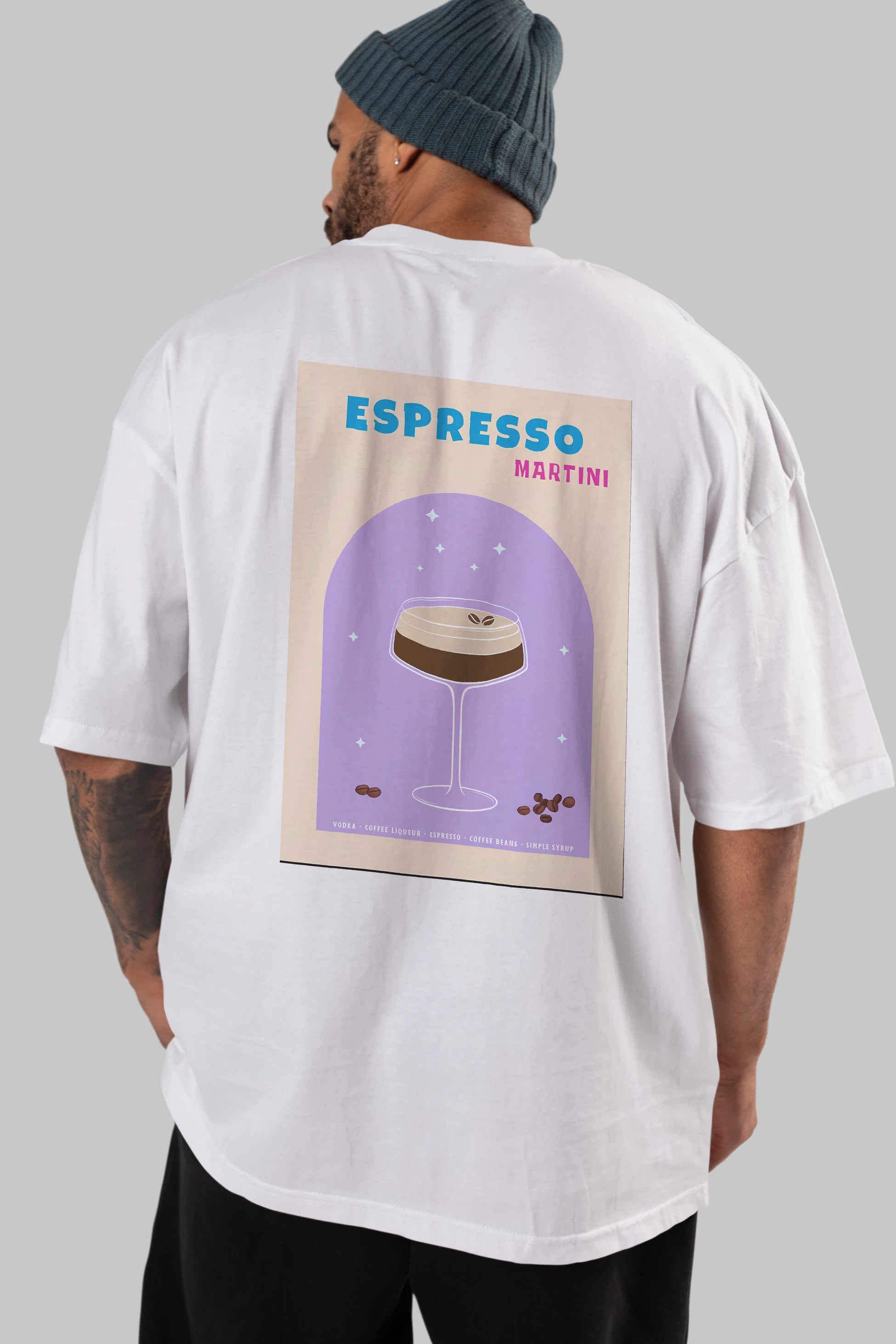 Espresso Martini 5 Arka Baskılı Oversize t-shirt Erkek Kadın Unisex %100 Pamuk Bisiklet Yaka tişort