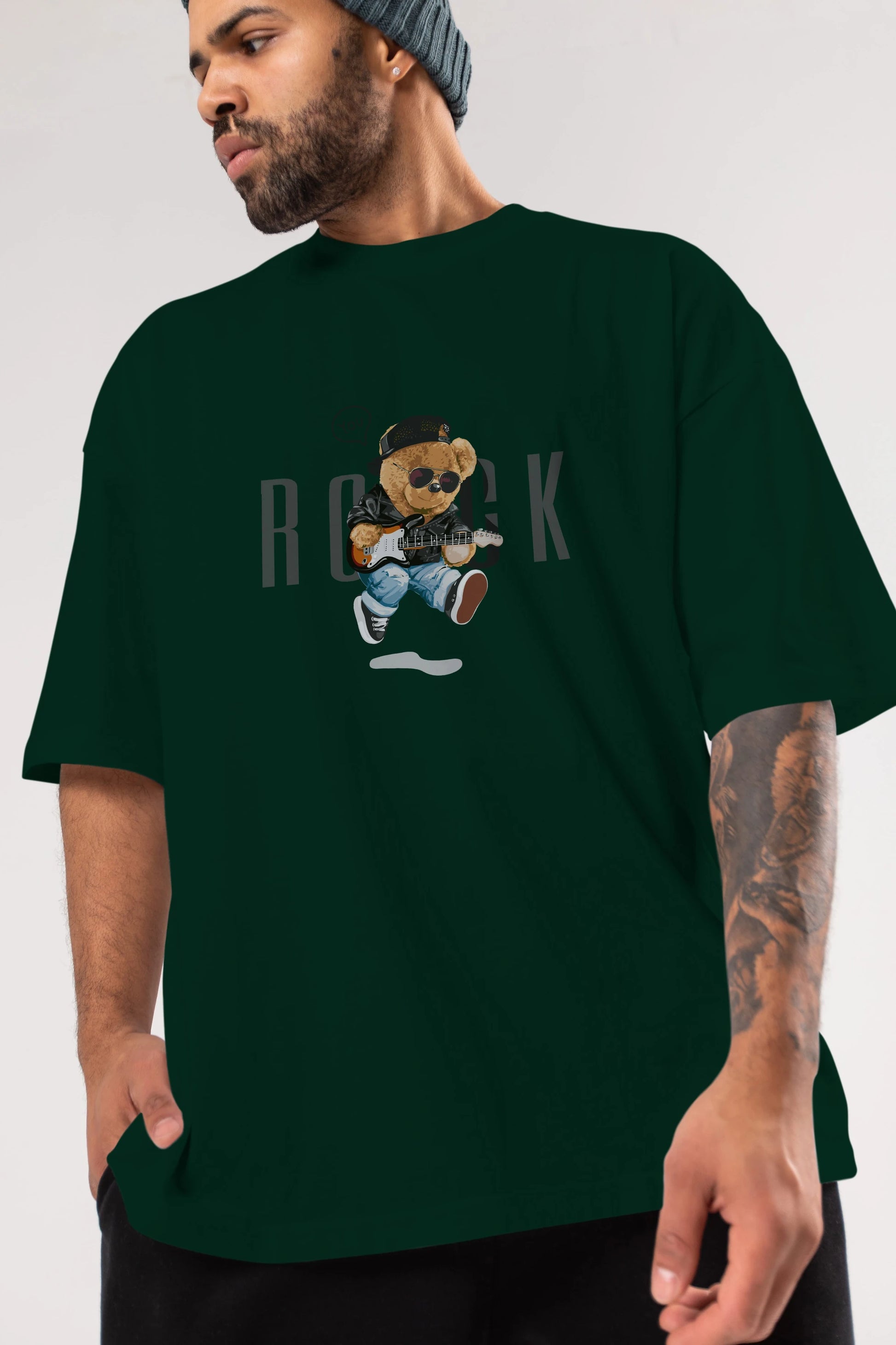 Teddy Bear Rock Ön Baskılı Oversize t-shirt Erkek Kadın Unisex %100 Pamuk