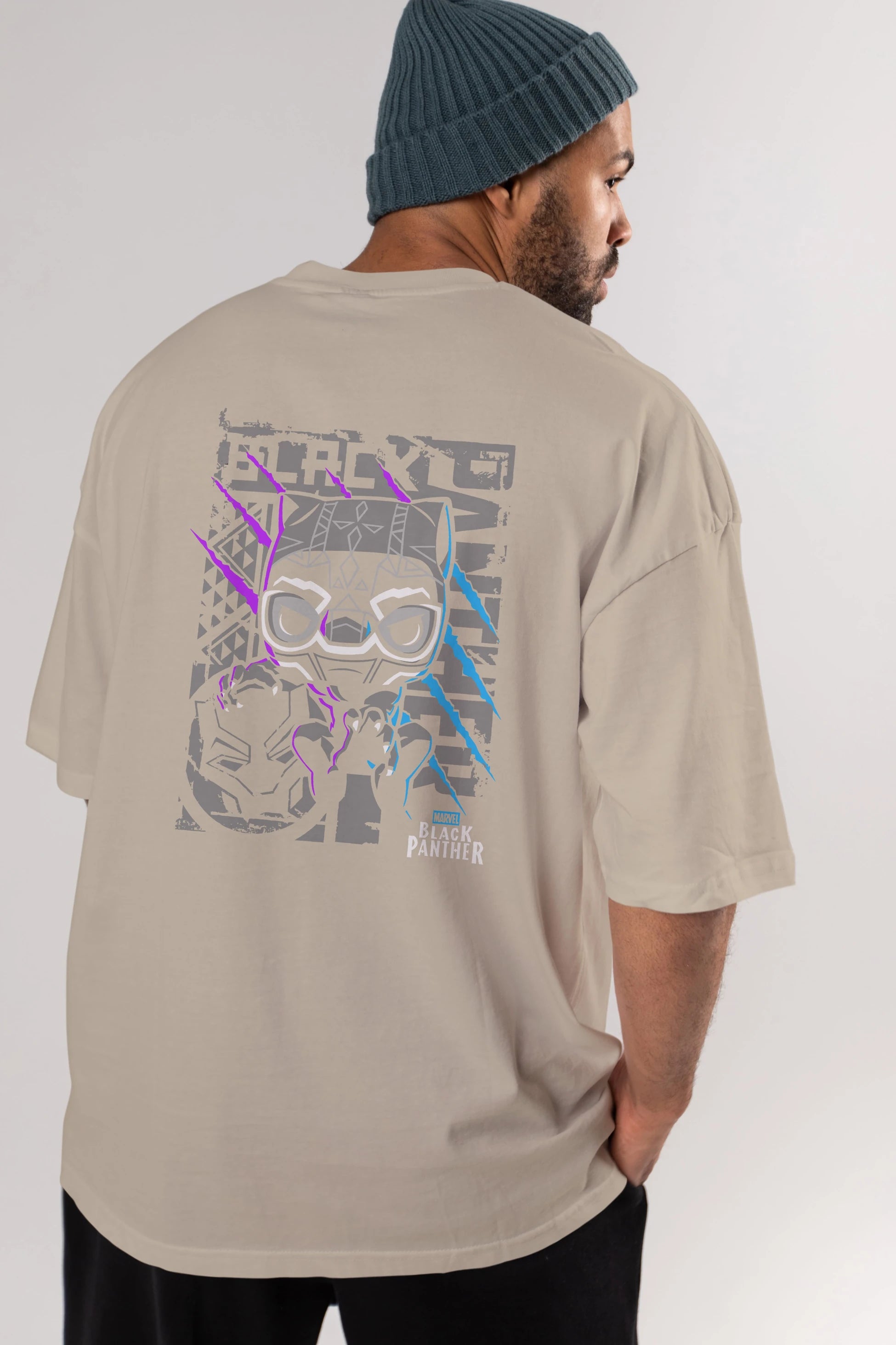 Black Panther Arka Baskılı Oversize t-shirt Erkek Kadın Unisex %100 Pamuk Bisiklet Yaka tişort