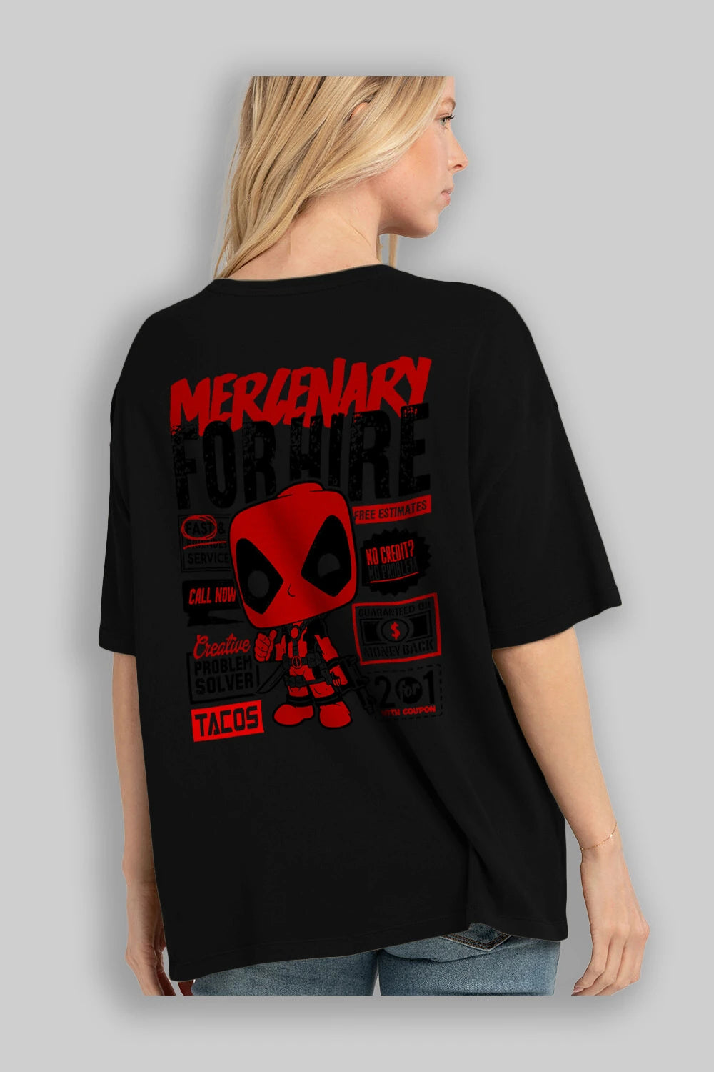 Deadpool (18) Arka Baskılı Oversize t-shirt Erkek Kadın Unisex %100 Pamuk Bisiklet Yaka tişort