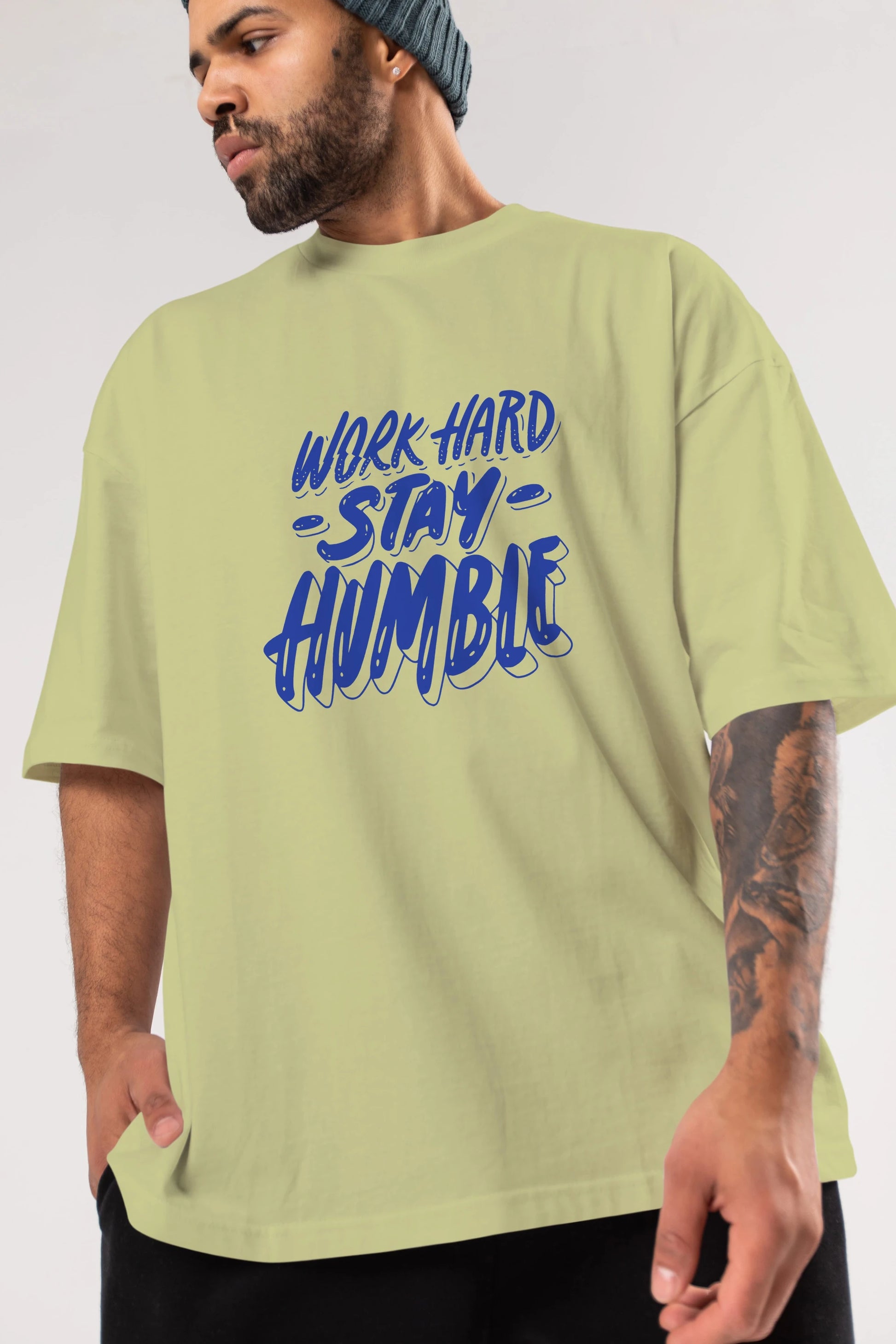 Word Hard Yazılı Ön Baskılı Oversize t-shirt Erkek Kadın Unisex