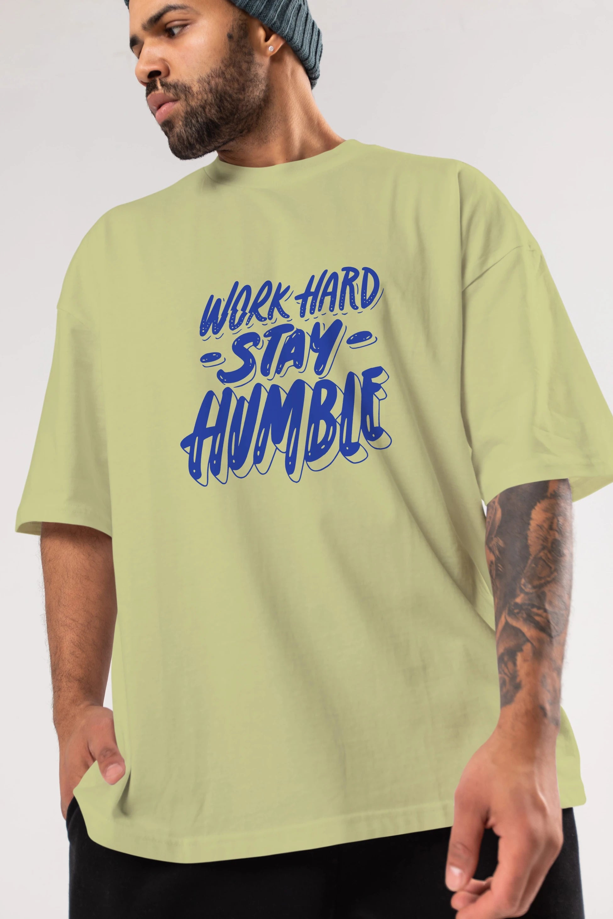 Word Hard Yazılı Ön Baskılı Oversize t-shirt Erkek Kadın Unisex