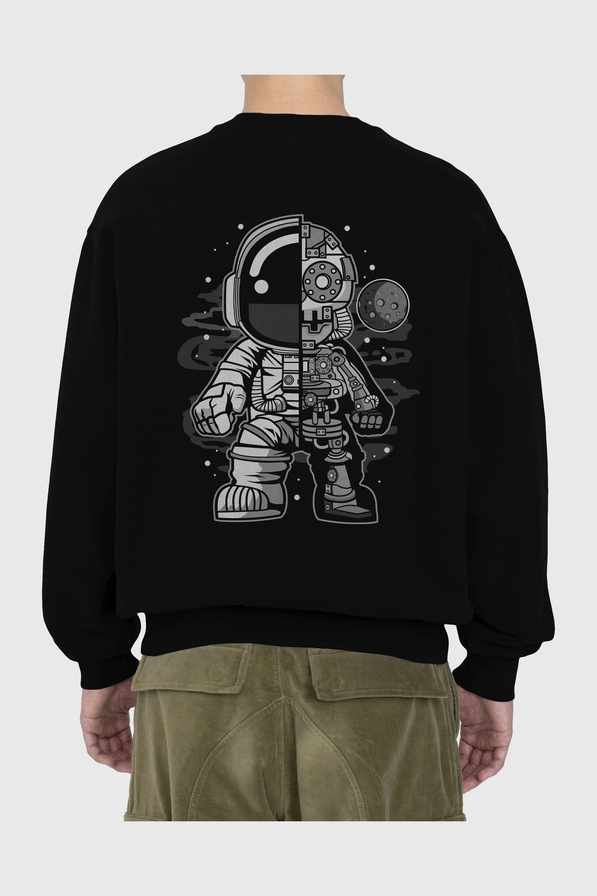 Astronaut Half Robot Arka Baskılı Oversize Sweatshirt Erkek Kadın Unisex