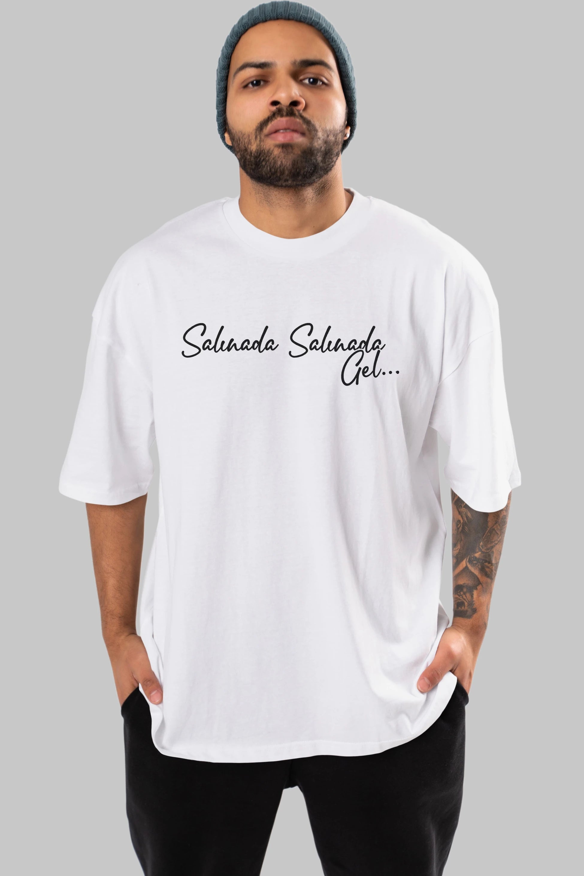 Salınada Salına Gel Ön Baskılı Oversize t-shirt %100 pamuk Erkek Kadın Unisex