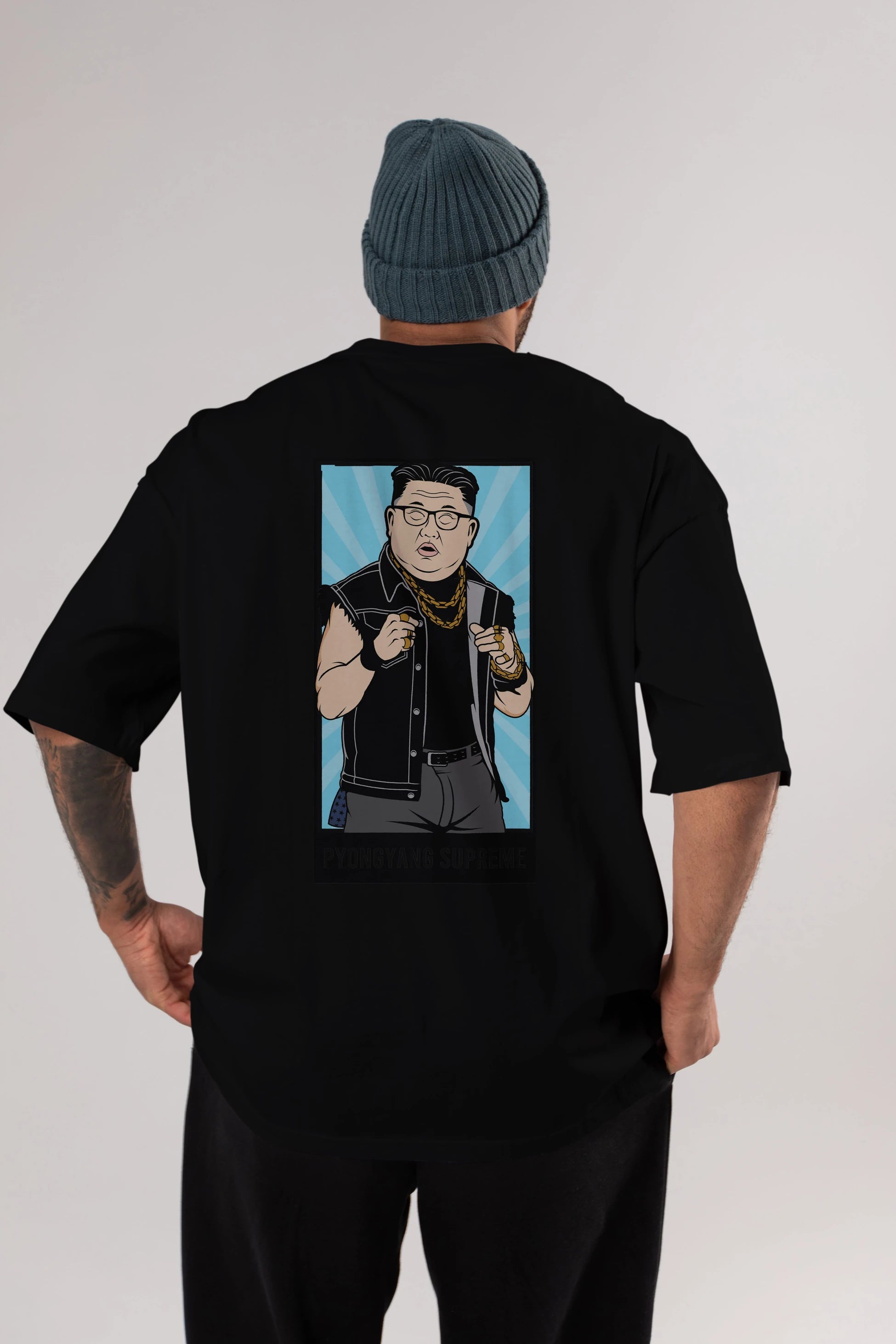 Kim Jong Un Pyongyang Supreme Arka Baskılı Oversize t-shirt Erkek Kadın Unisex %100 Pamuk tişort