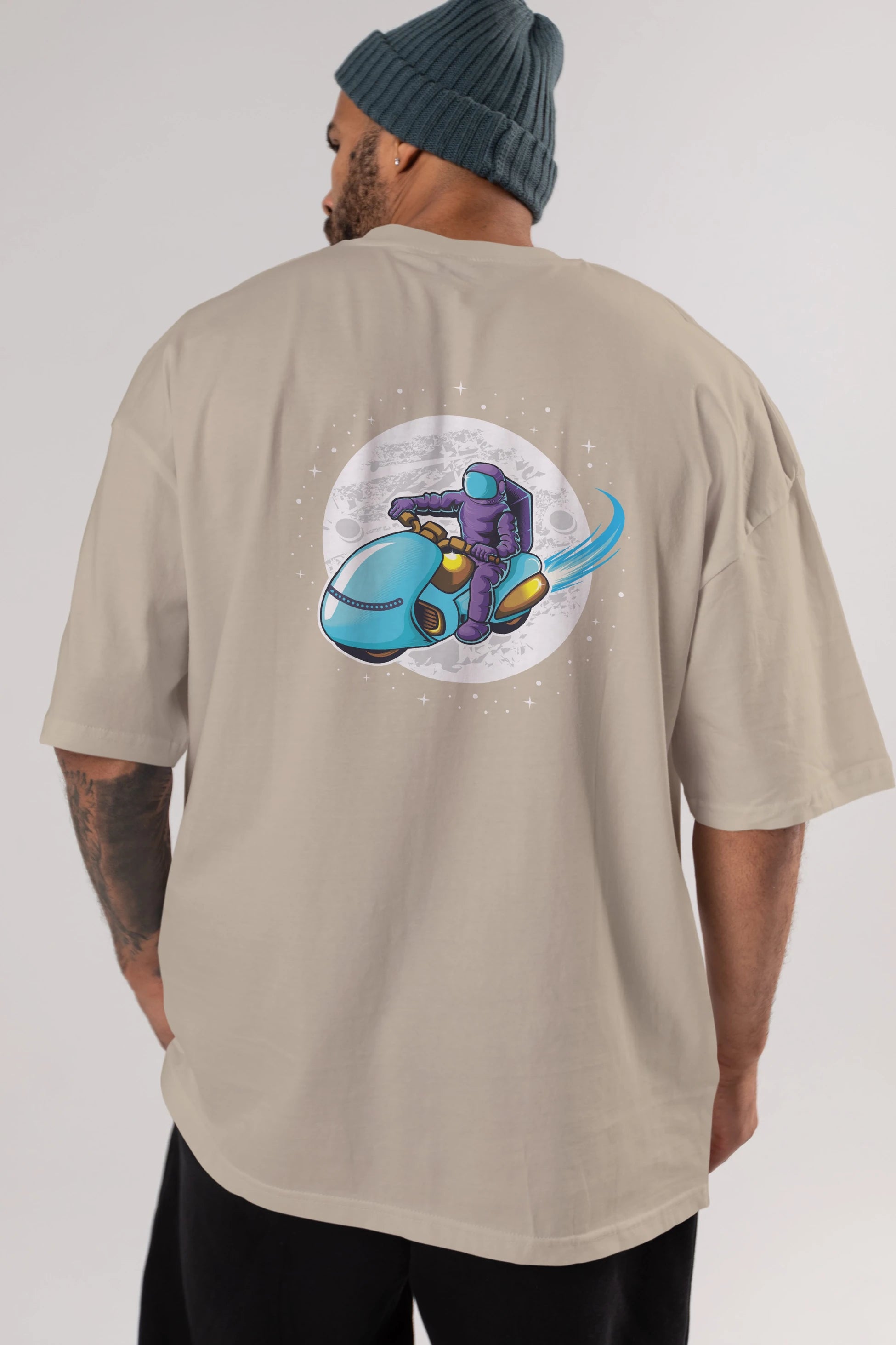 Astrorider in Space Arka Baskılı Oversize t-shirt Erkek Kadın Unisex