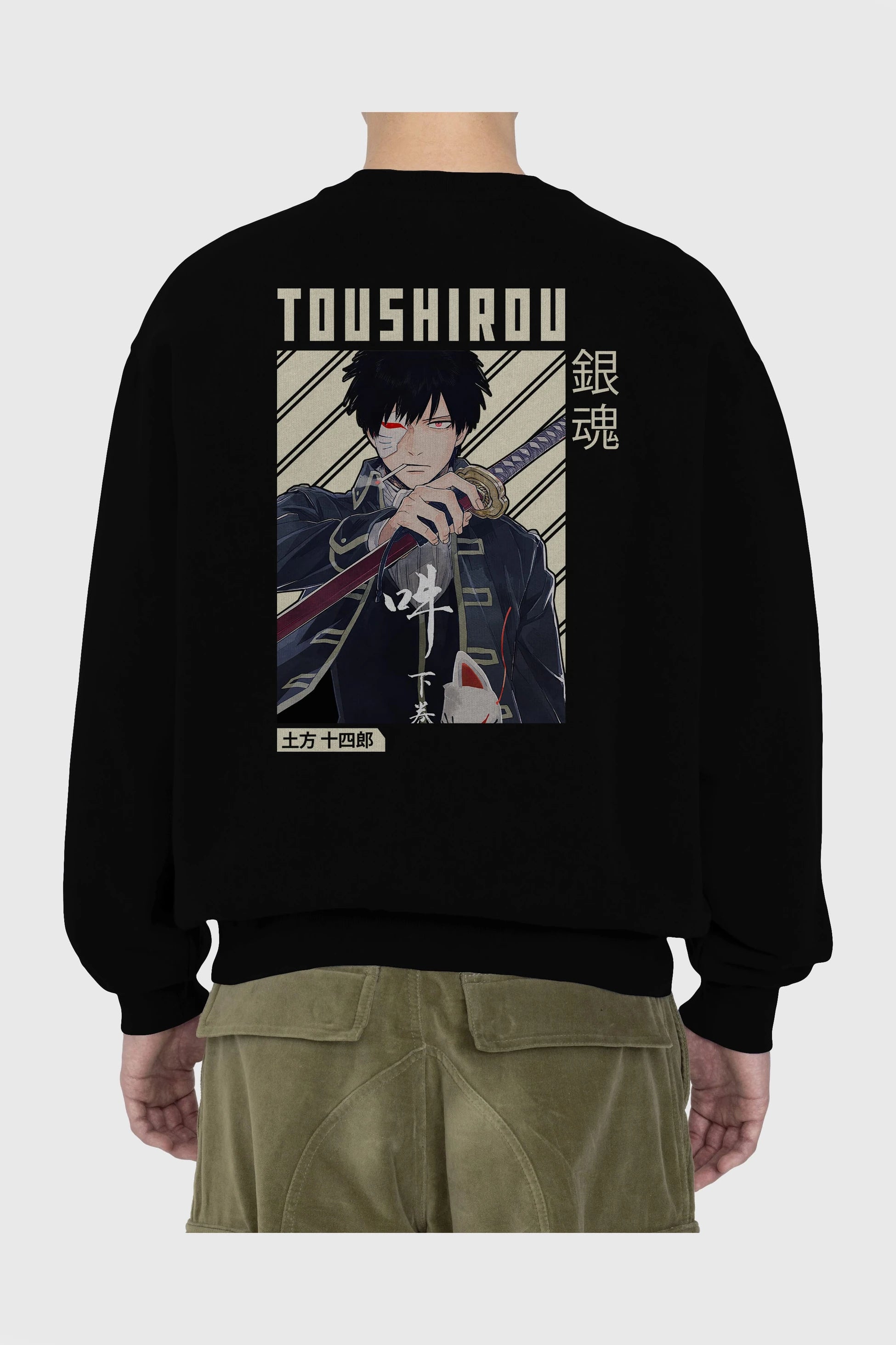 Toushirou Hijikata Anime Arka Baskılı Oversize Sweatshirt Erkek Kadın Unisex