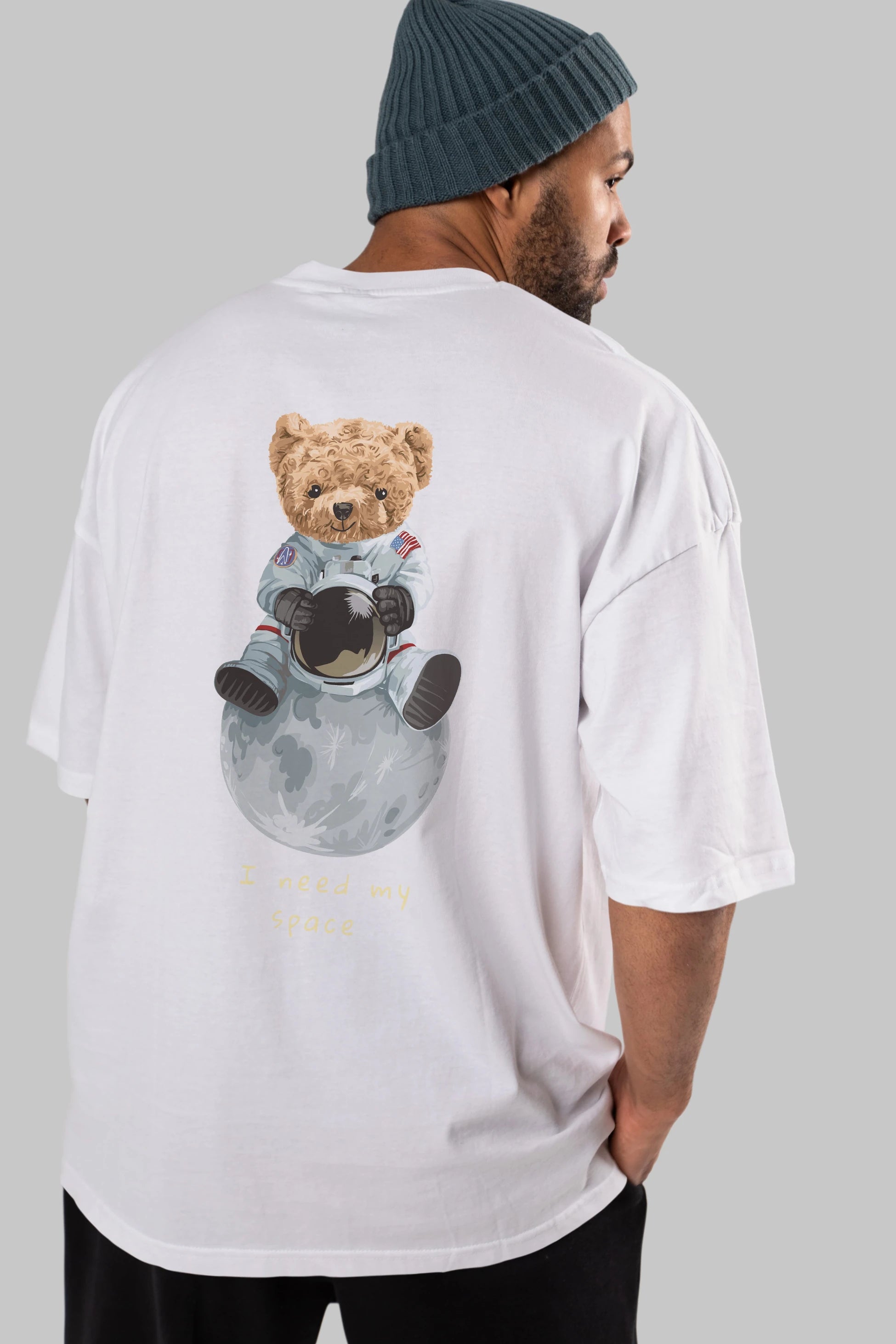 Teddy Bear I Need My Space Arka Baskılı Oversize t-shirt Erkek Kadın Unisex %100 Pamuk