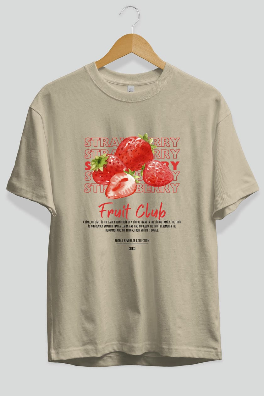 Strawberry Ön Baskılı Oversize t-shirt Erkek Kadın Pamuk Bisiklet Yaka tişort
