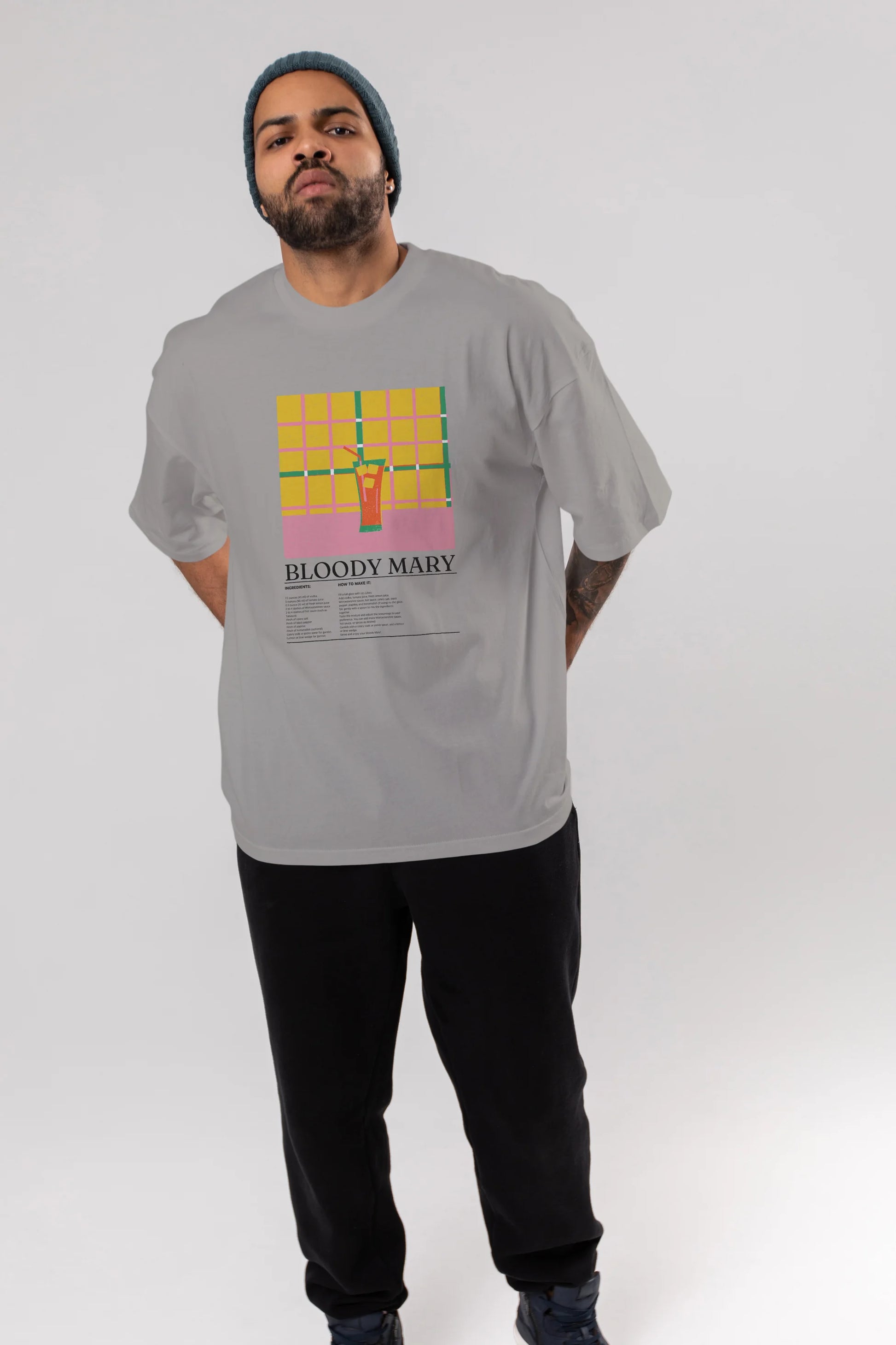 Bloody Mary Kokteyl Ön Baskılı Oversize t-shirt Erkek Kadın %100 Pamuk Bisiklet Yaka tişort