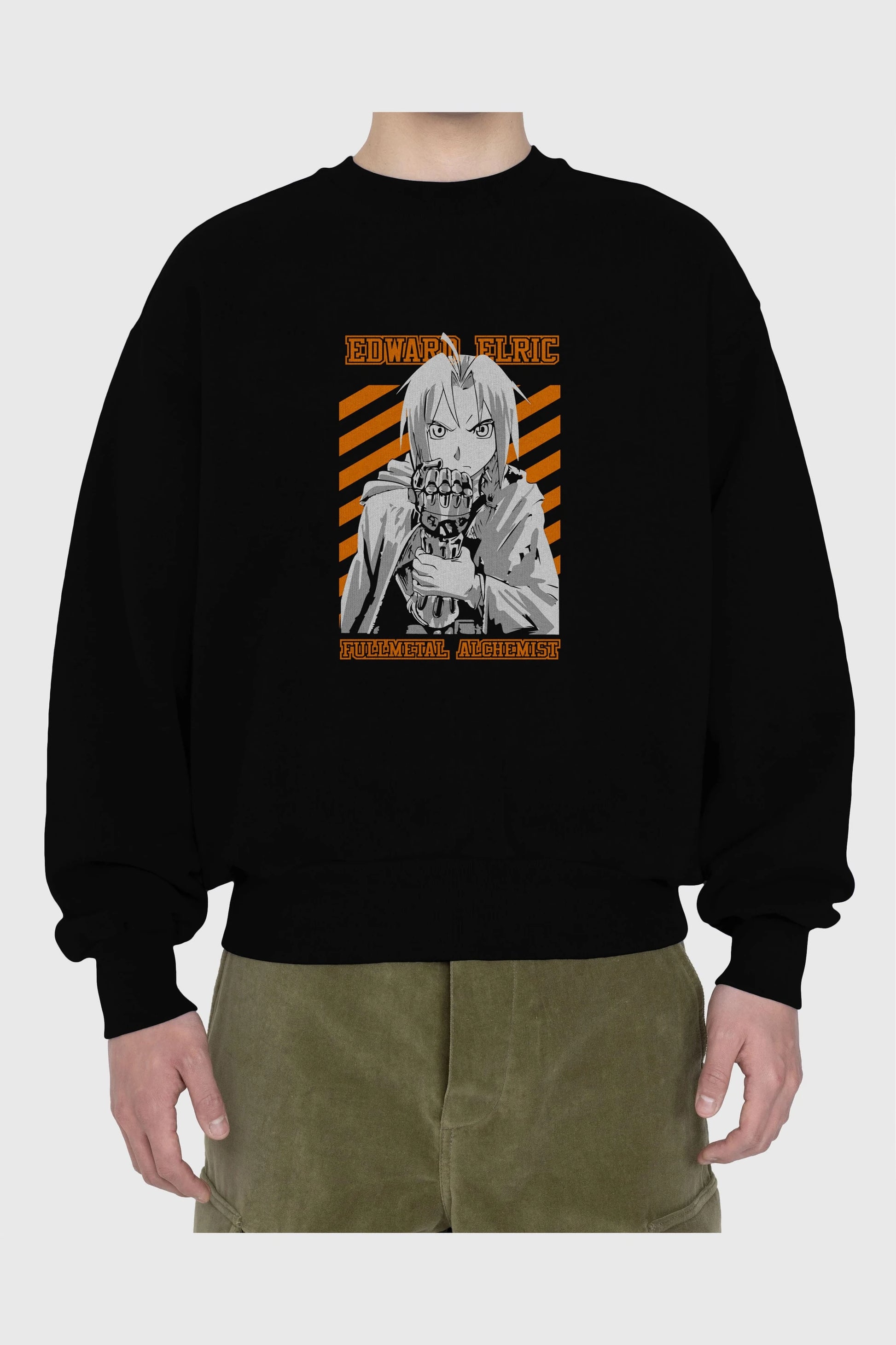 EDWARD ELRIC Anime Ön Baskılı Oversize Sweatshirt Erkek Kadın Unisex