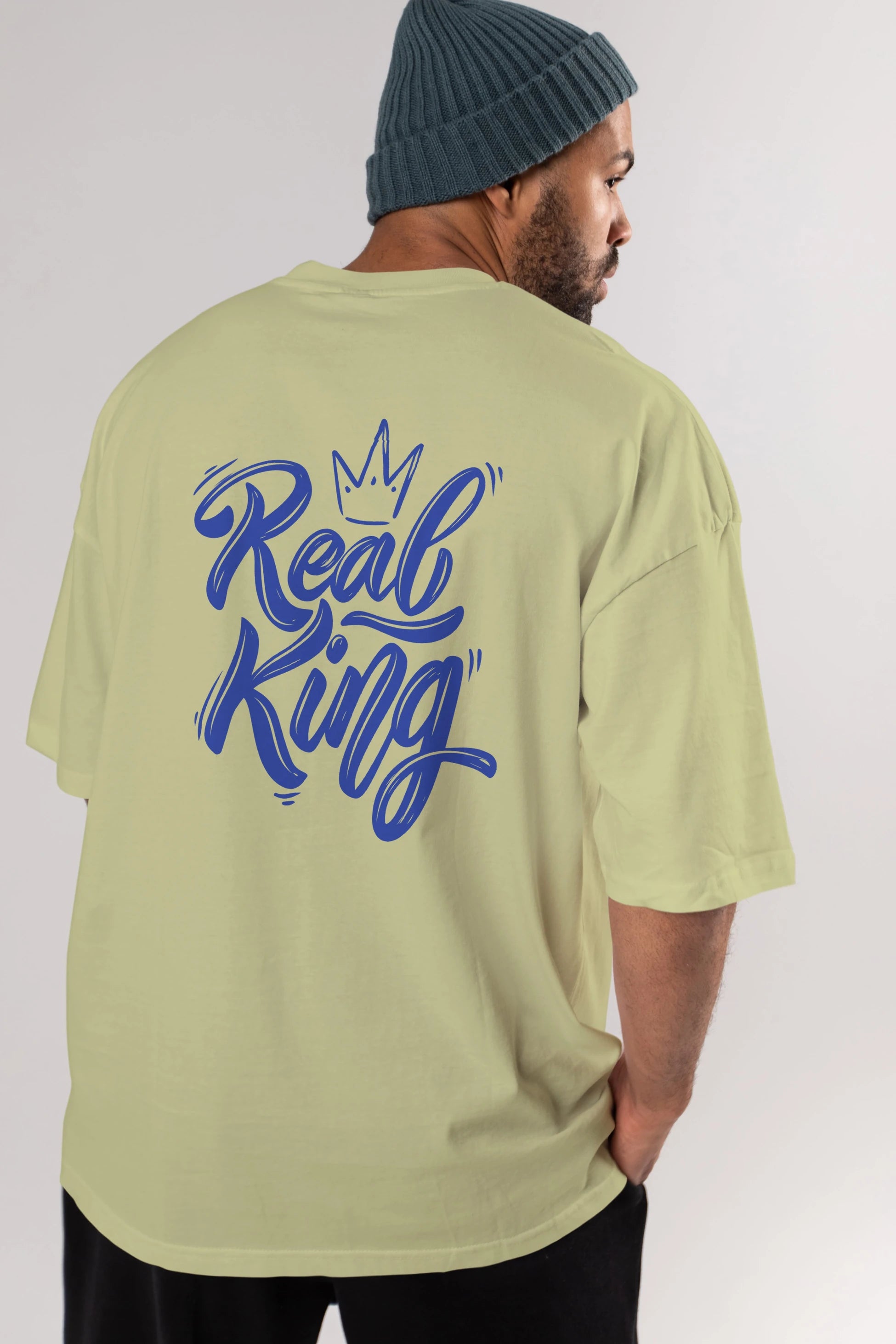 Real King Yazılı Arka Baskılı Oversize t-shirt Erkek Kadın Unisex
