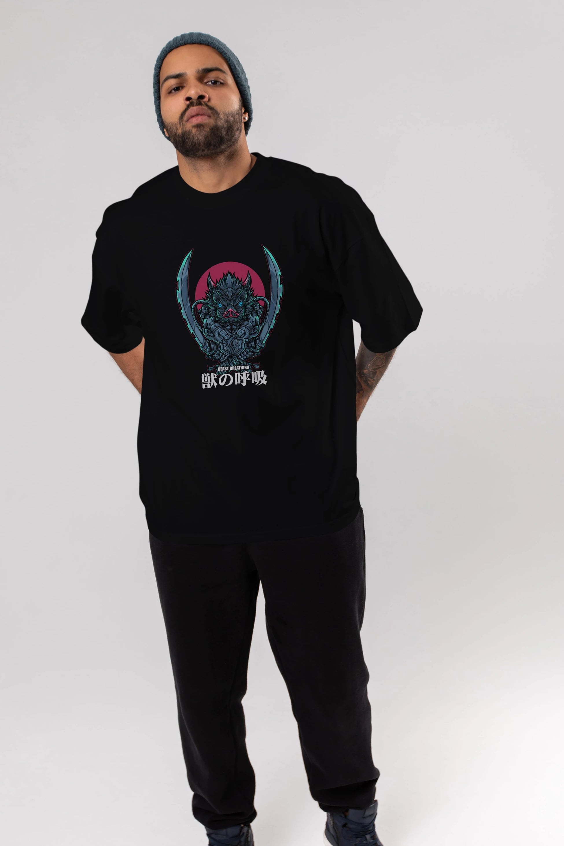 Inosuke DEMON SLAYER Anime Ön Baskılı Oversize t-shirt %100 pamuk Erkek Kadın Unisex