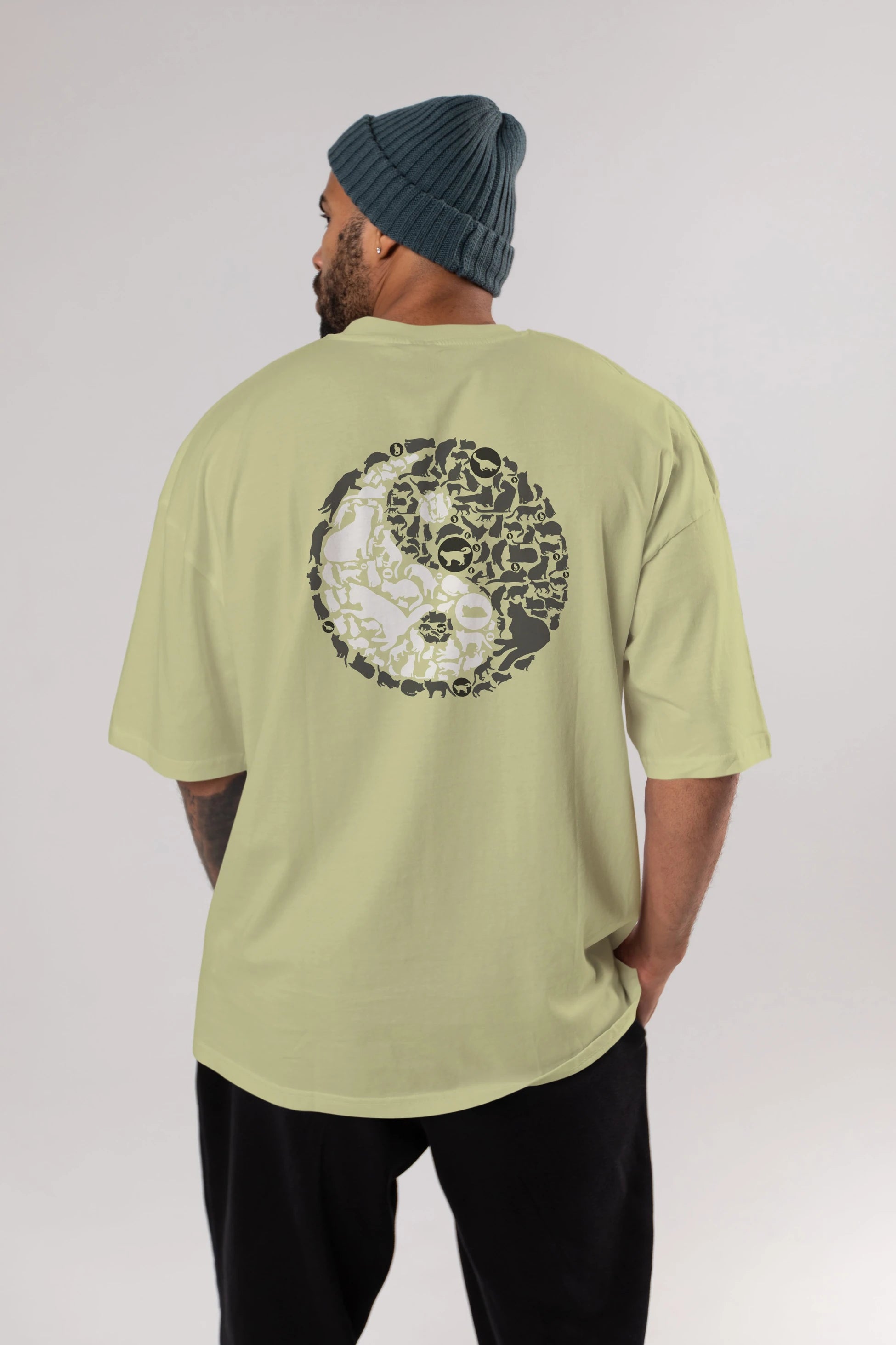 YinYang Cats Arka Baskılı Oversize t-shirt %100 pamuk Erkek Kadın Unisex