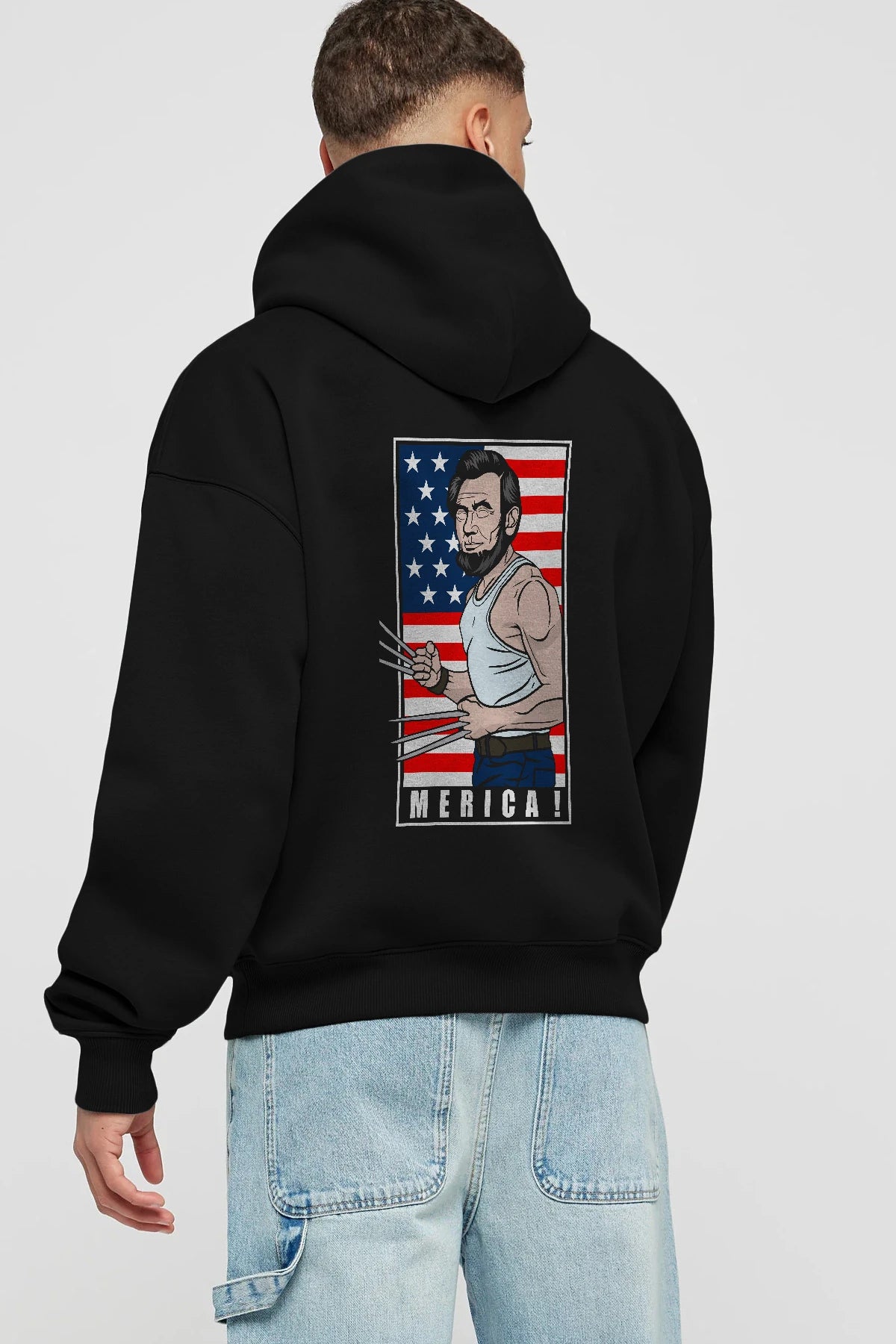 Wolverlincoln Arka Baskılı Hoodie Oversize Kapüşonlu Sweatshirt Erkek Kadın Unisex