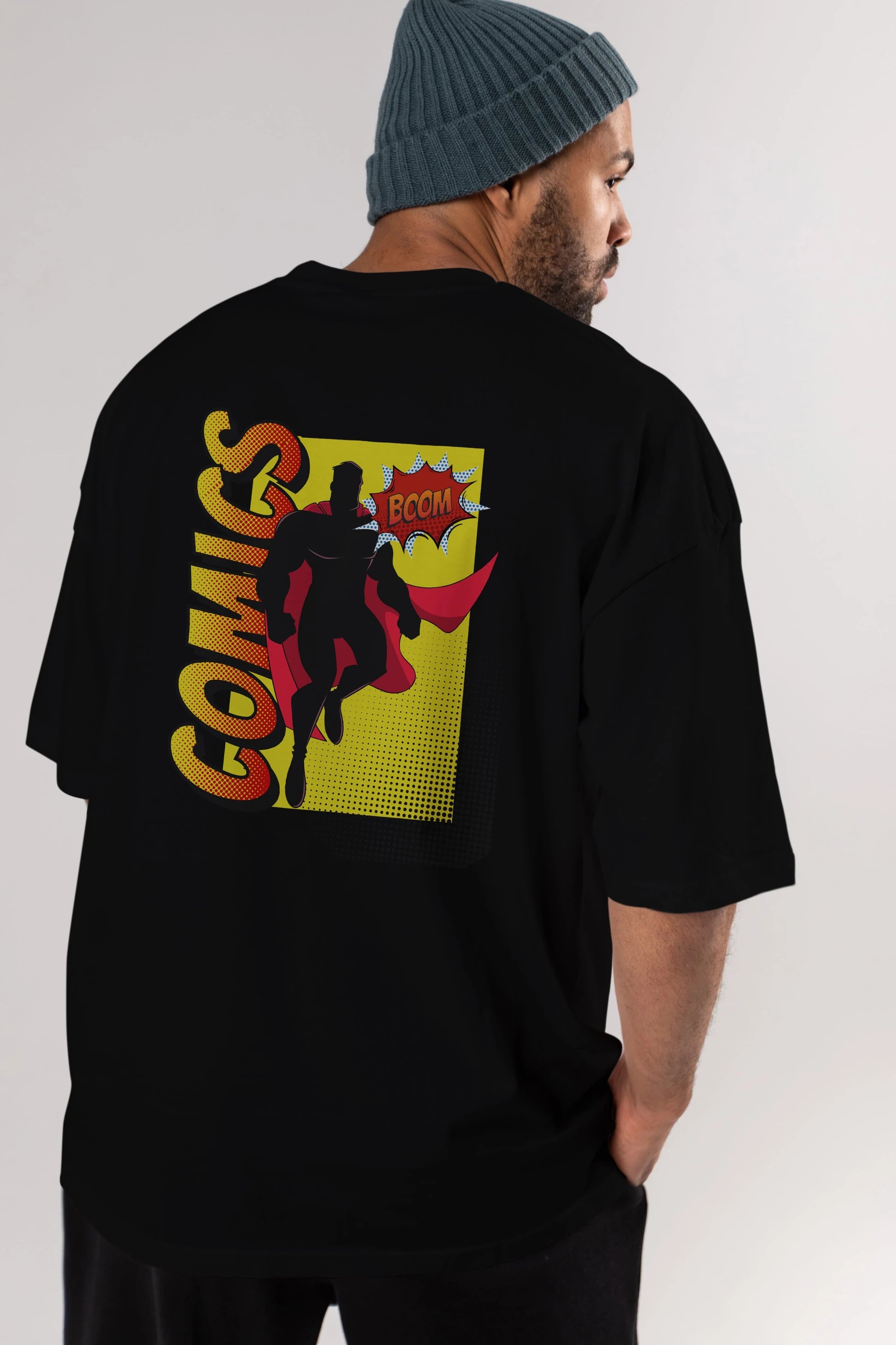 Comics Boom Arka Baskılı Oversize t-shirt Erkek Kadın Unisex
