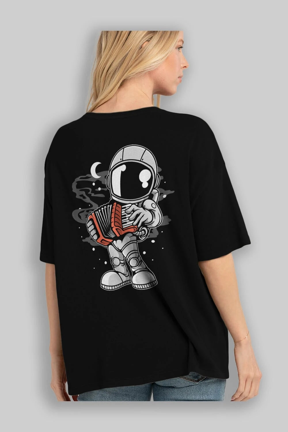 Astronaut Accordion Arka Baskılı Oversize t-shirt Erkek Kadın Unisex