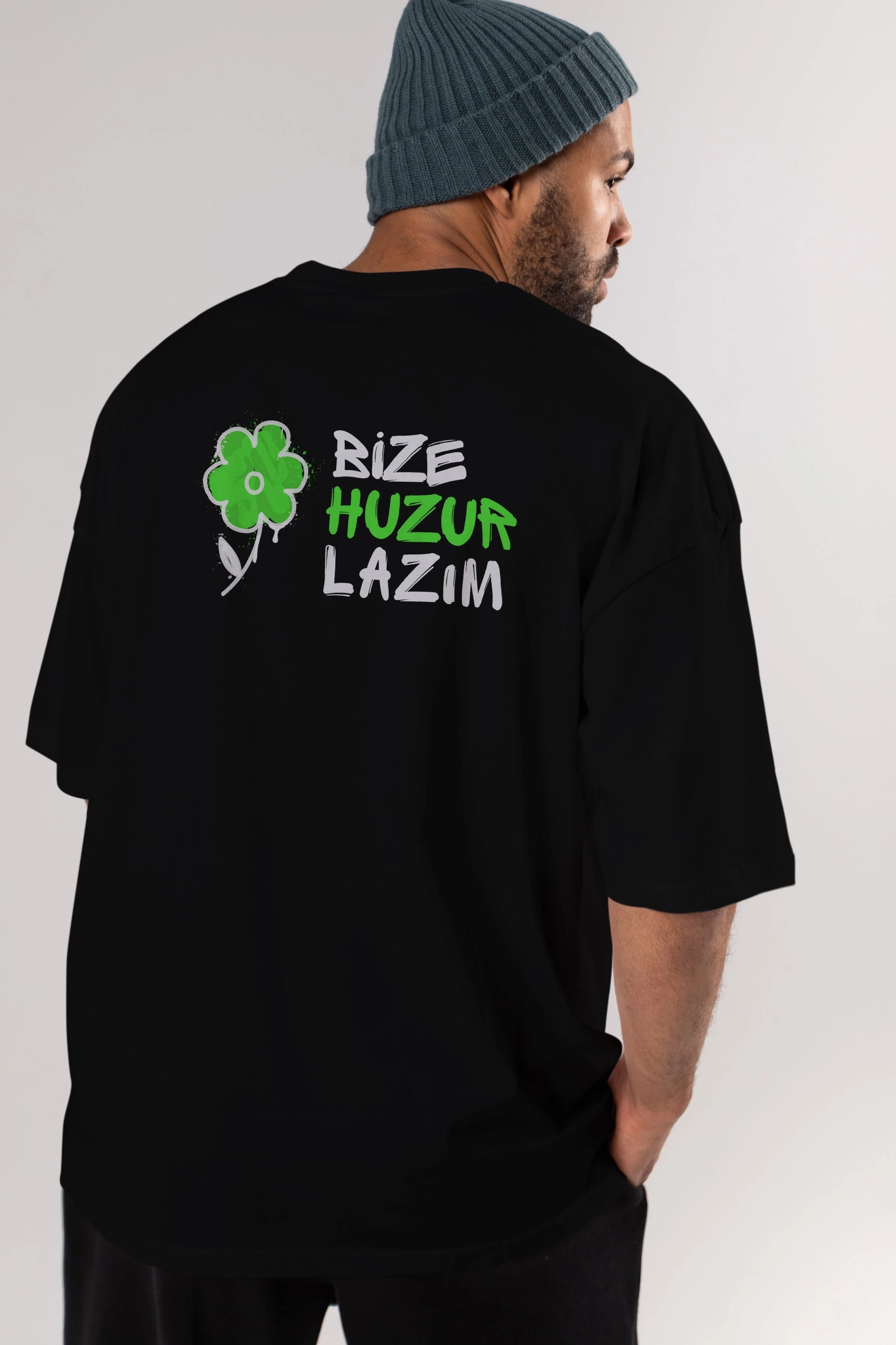 Bize Huzur Lazım Arka Baskılı Oversize t-shirt Erkek Kadın Unisex