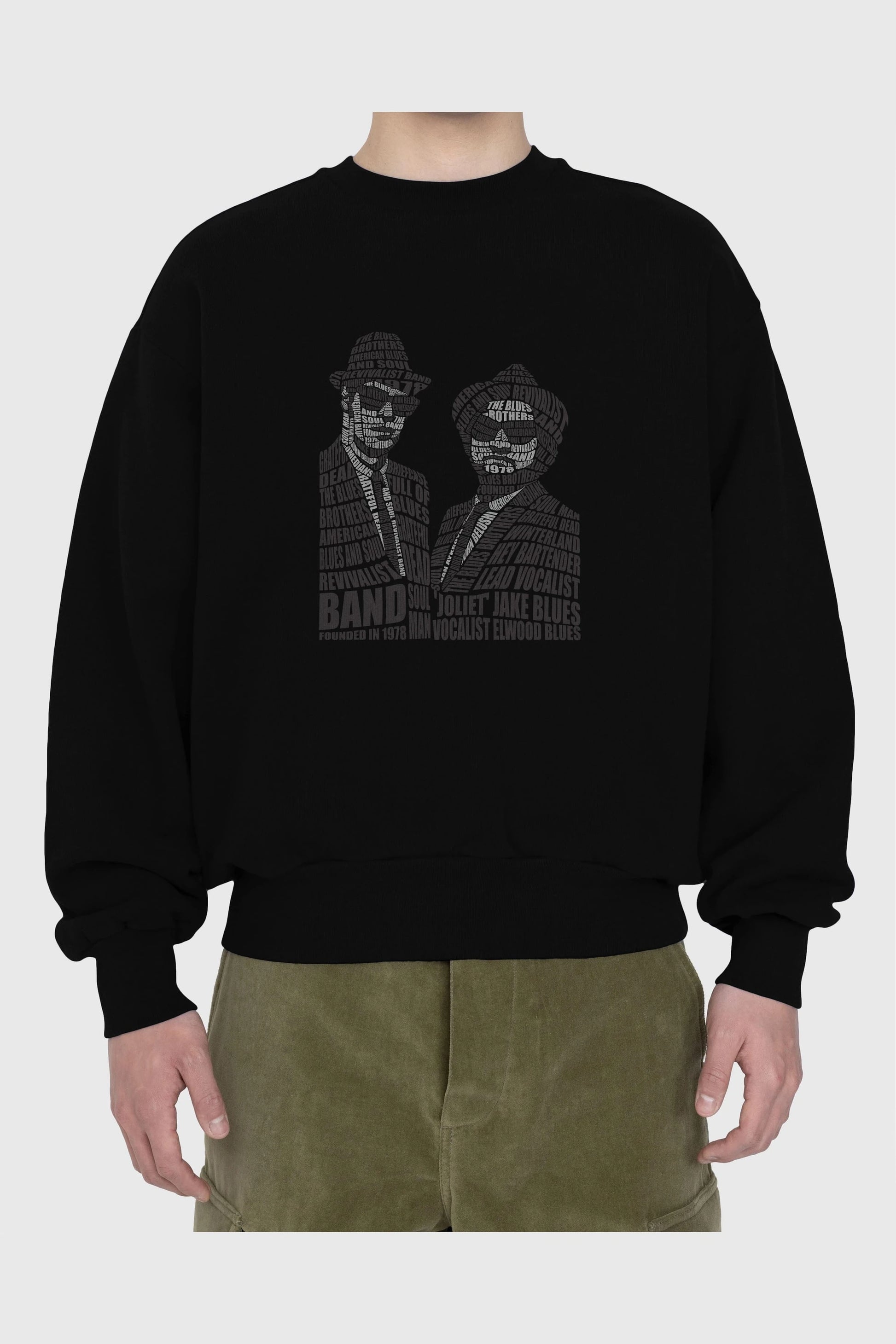 Blues Brothers Calligram Ön Baskılı Oversize Sweatshirt Erkek Kadın Unisex