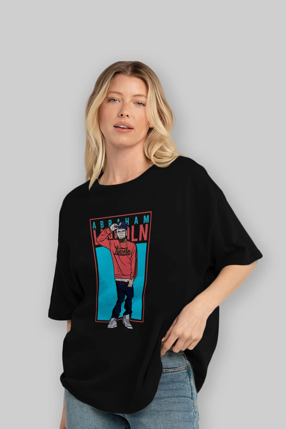Abraham Lincoln Ön Baskılı Oversize t-shirt Erkek Kadın Unisex %100 Pamuk tişort