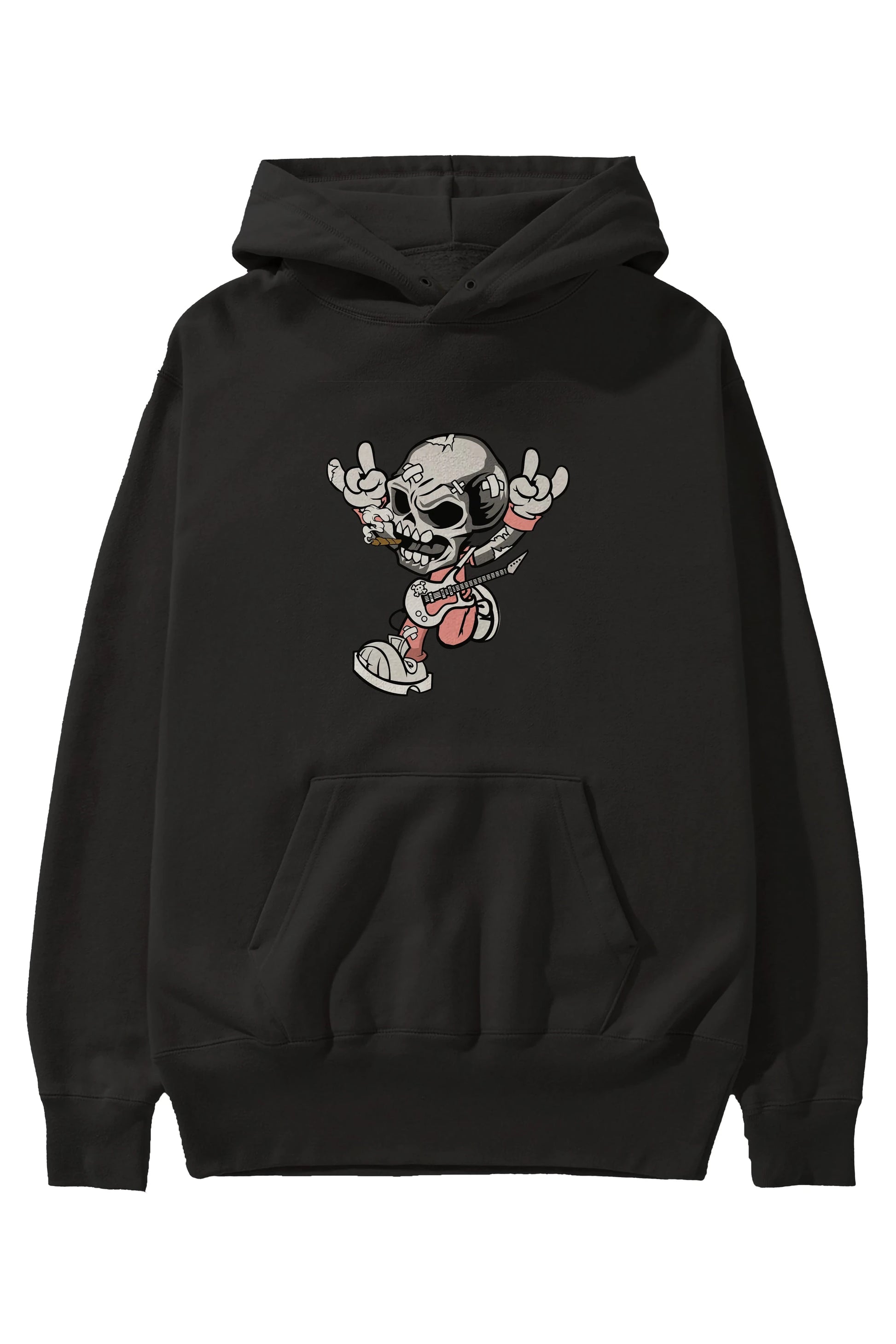 Skull Metal Sign Ön Baskılı Hoodie Oversize Kapüşonlu Sweatshirt Erkek Kadın Unisex
