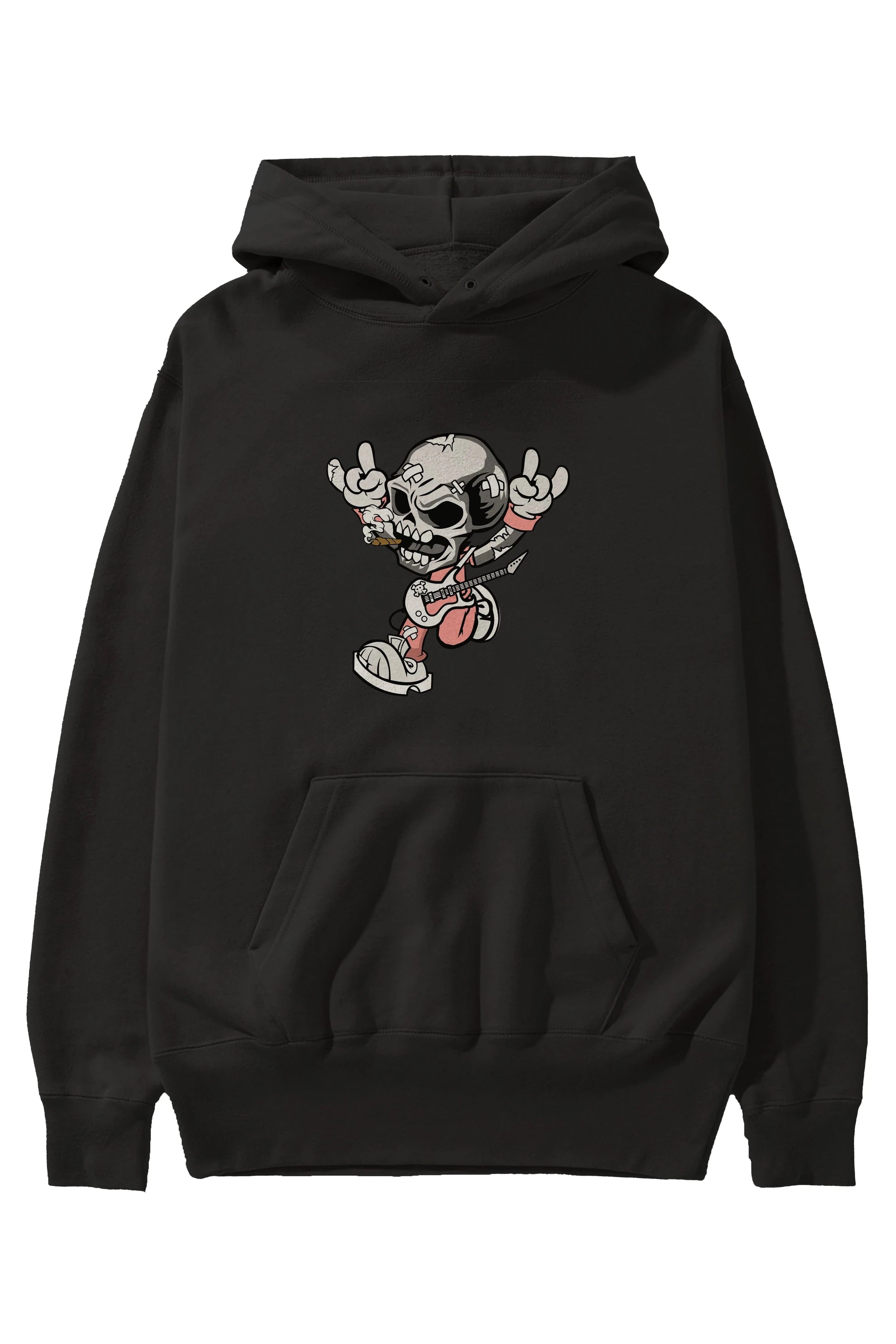 Skull Metal Sign Ön Baskılı Hoodie Oversize Kapüşonlu Sweatshirt Erkek Kadın Unisex