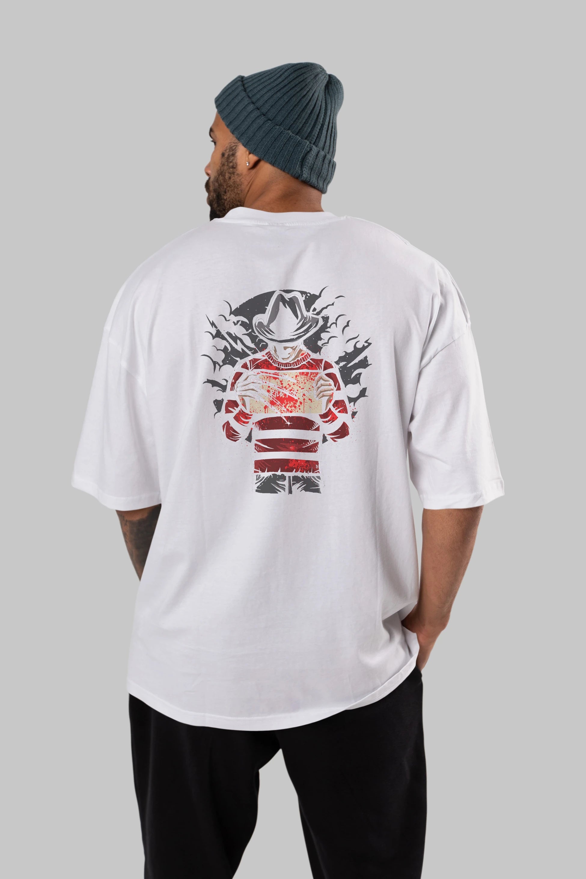 Freddy Will Kill For Food Arka Baskılı Oversize t-shirt Erkek Kadın Unisex %100 Pamuk